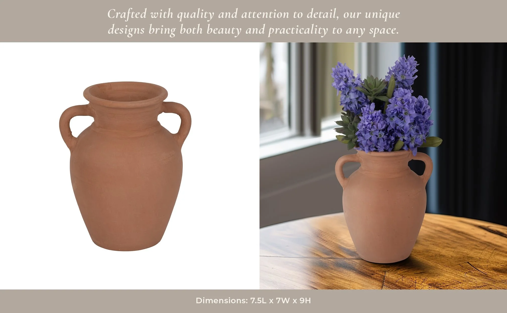 Terracotta, 9" Vase With Handles, Natural - Image 12