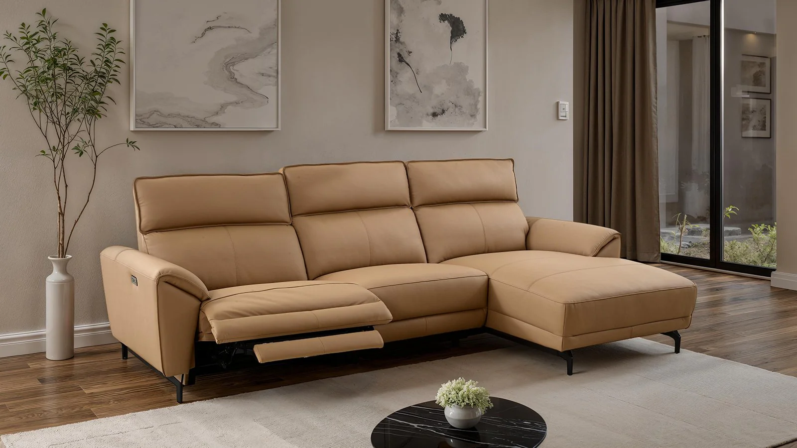 Themis Power Sectional, Right Chaise, Light Brown - Image 2