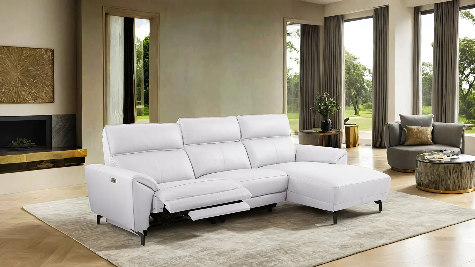 Themis Power Sectional, Right Chaise, White - Image 2
