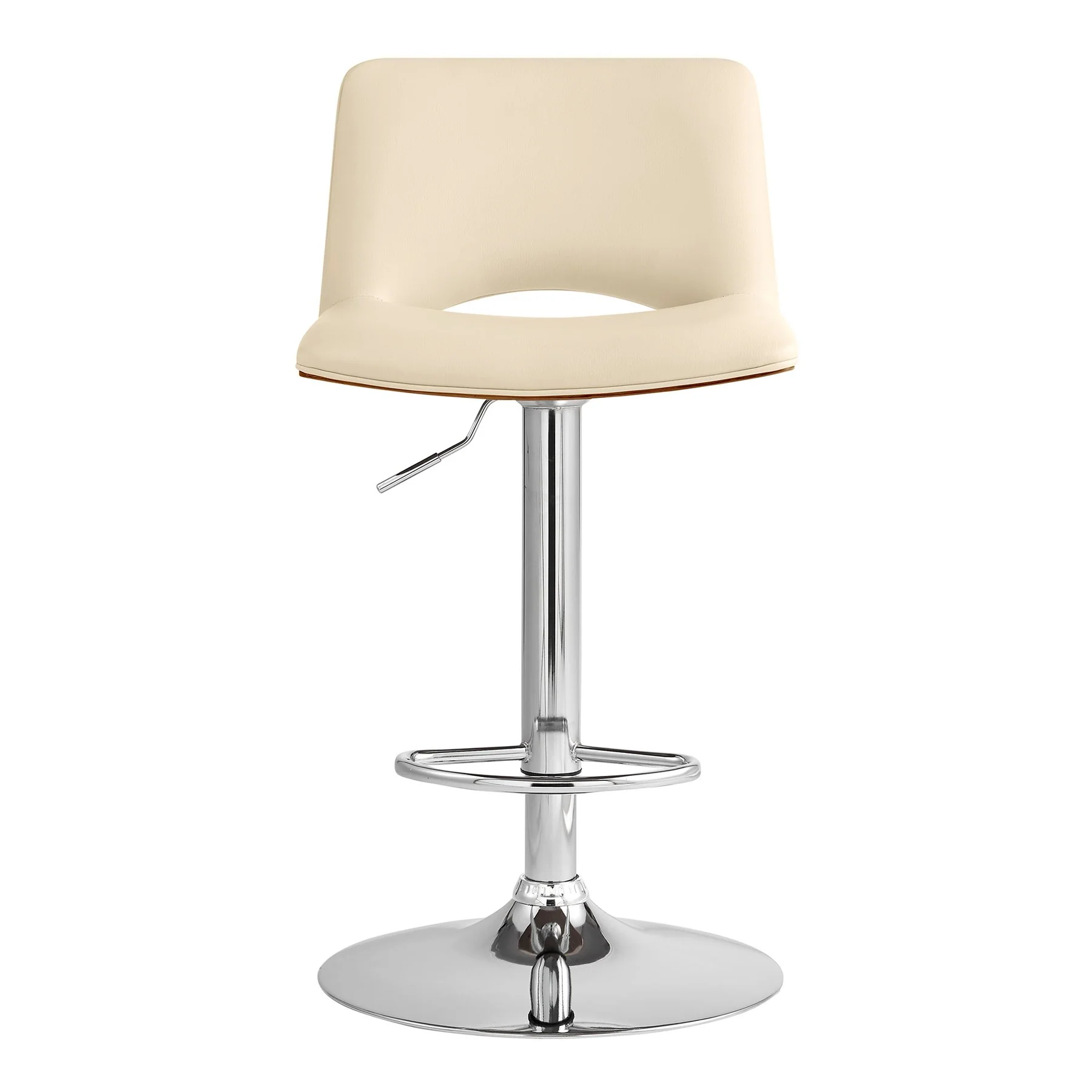 Thierry Adjustable Swivel Cream Faux Leather with Walnut Back and Chrome Bar Stool - Image 2
