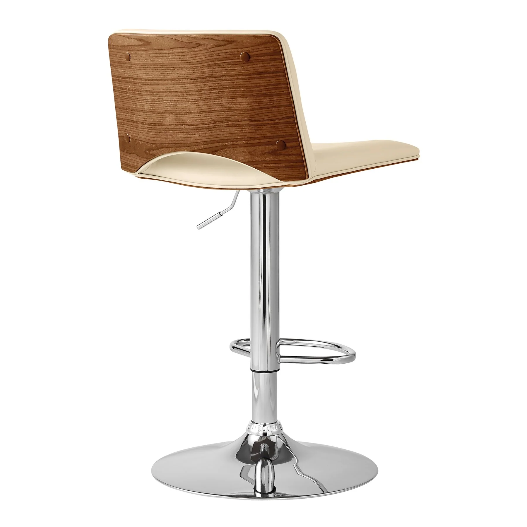 Thierry Adjustable Swivel Cream Faux Leather with Walnut Back and Chrome Bar Stool - Image 4