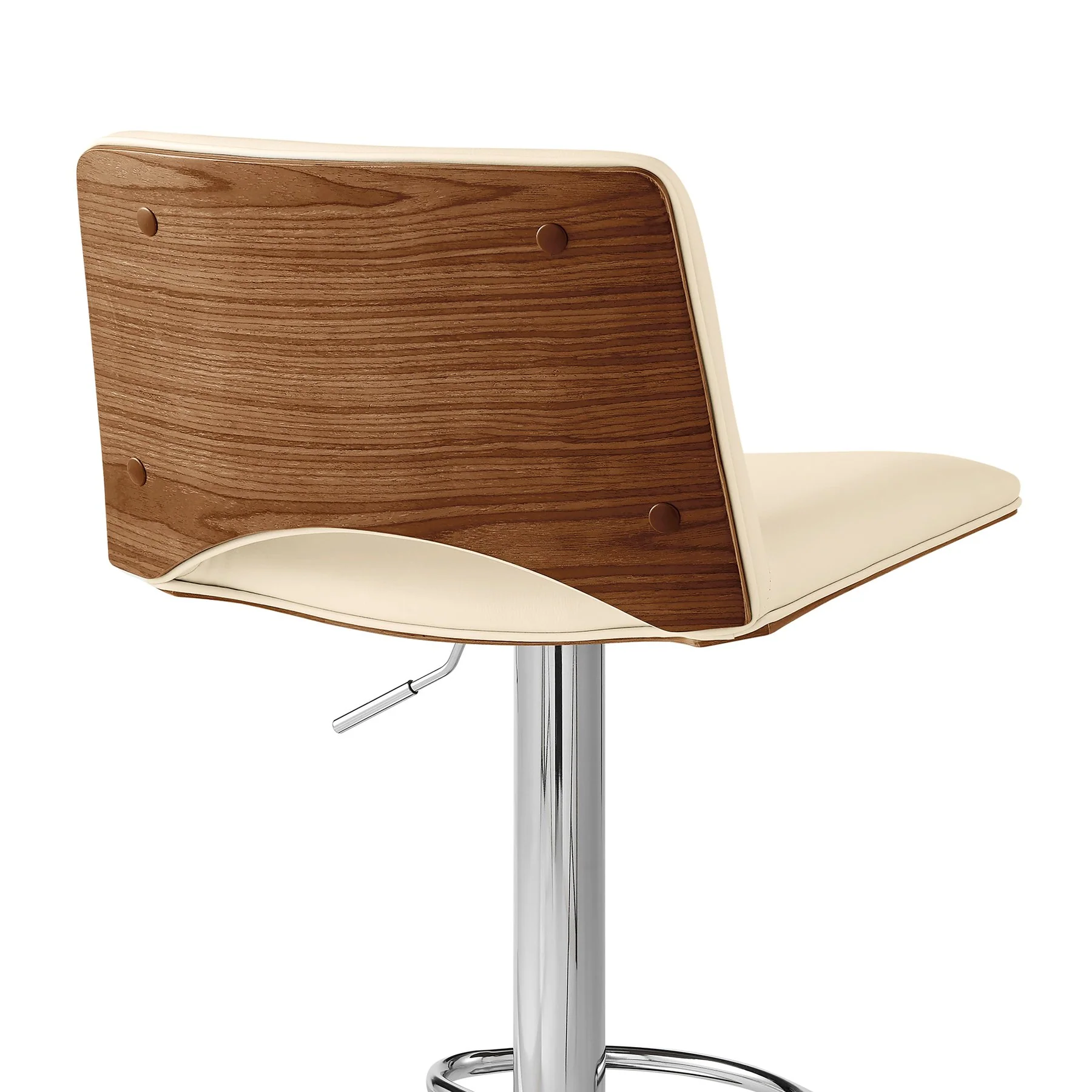 Thierry Adjustable Swivel Cream Faux Leather with Walnut Back and Chrome Bar Stool - Image 7