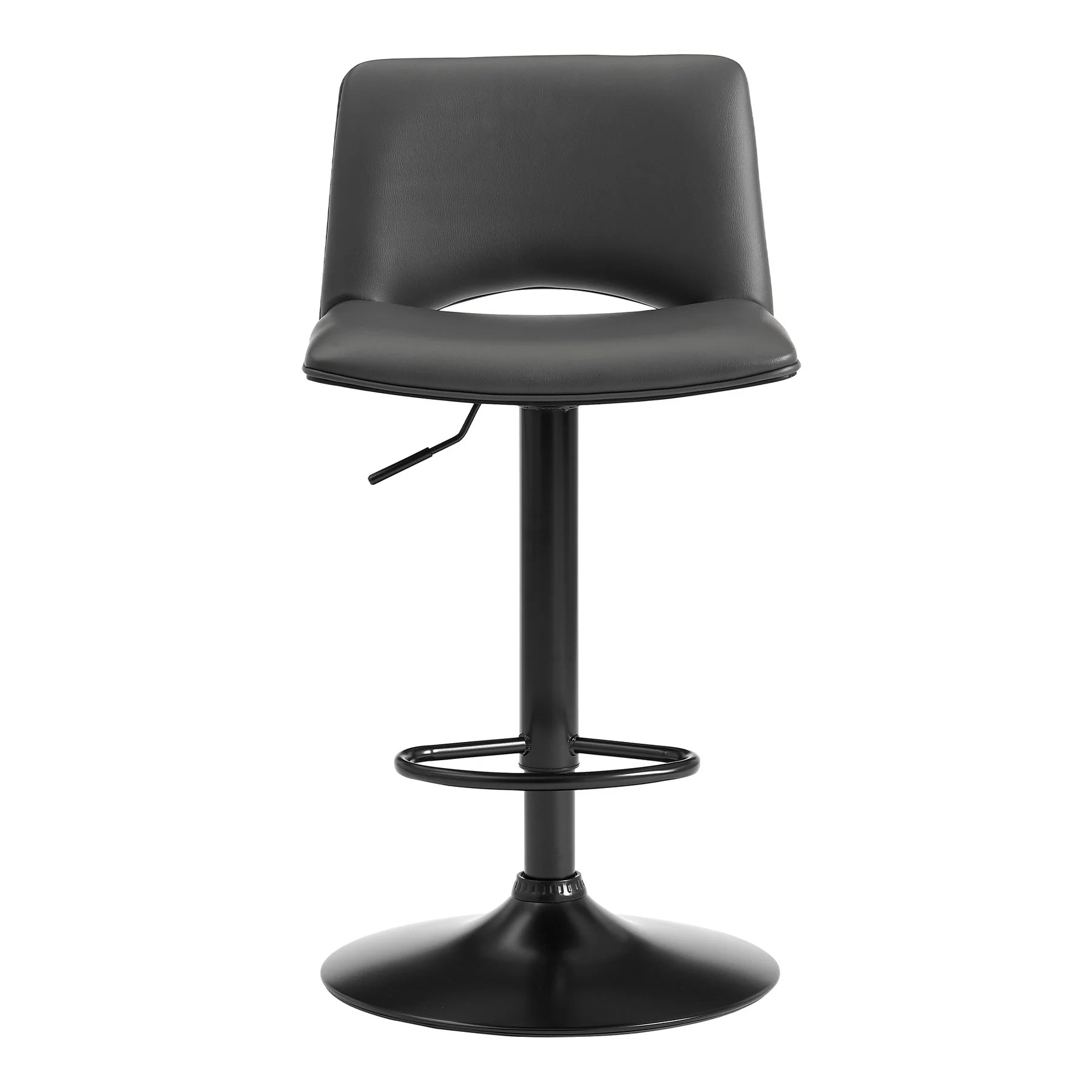 Thierry Adjustable Swivel Gray Faux Leather and Black Metal Bar Stool - Image 2