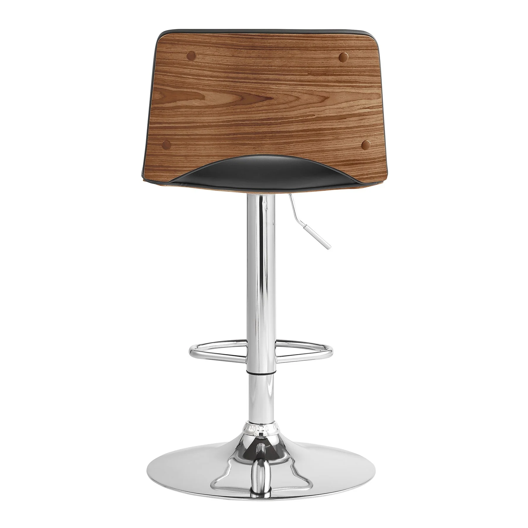 Thierry Adjustable Swivel Gray Faux Leather with Walnut Back and Chrome Bar Stool - Image 5