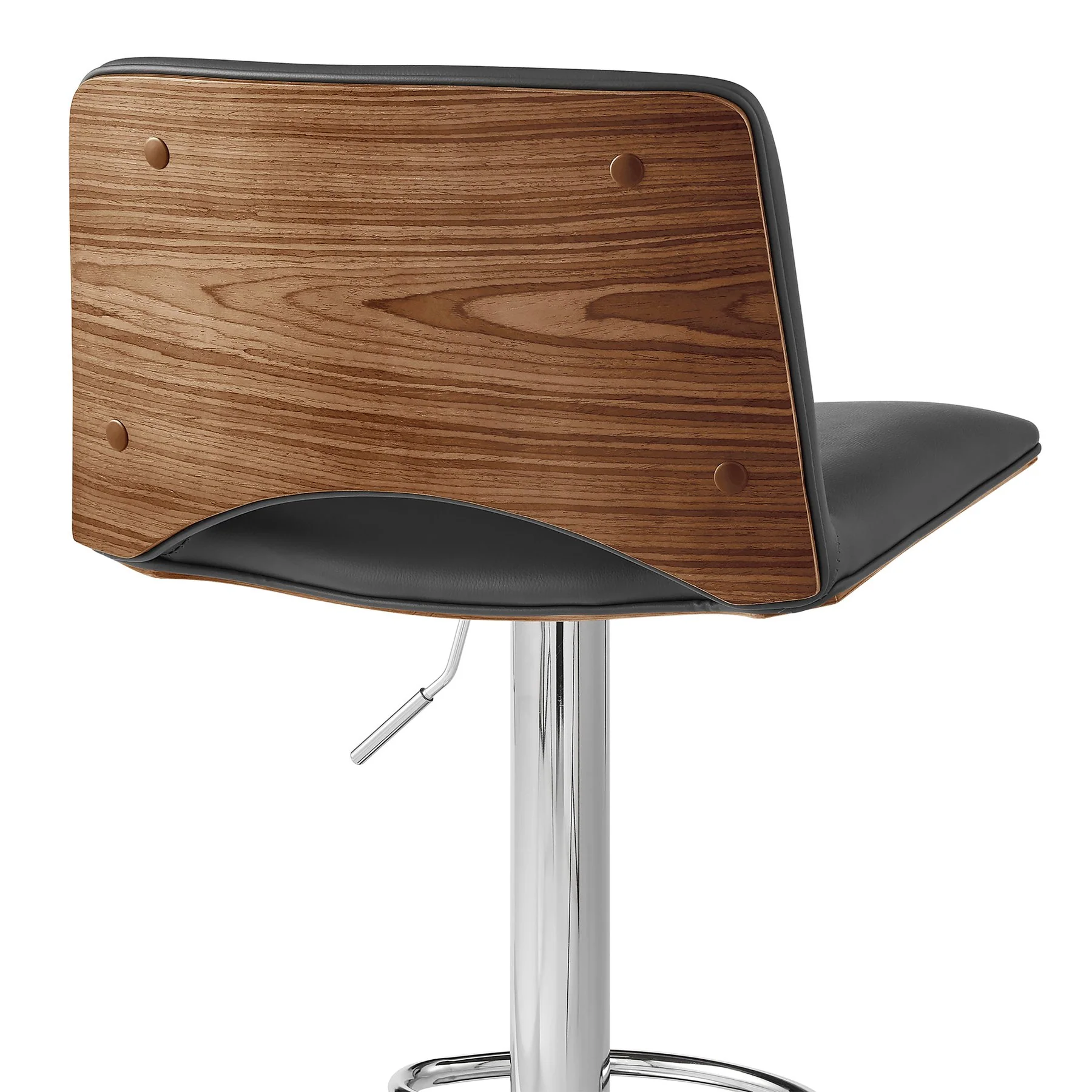 Thierry Adjustable Swivel Gray Faux Leather with Walnut Back and Chrome Bar Stool - Image 7