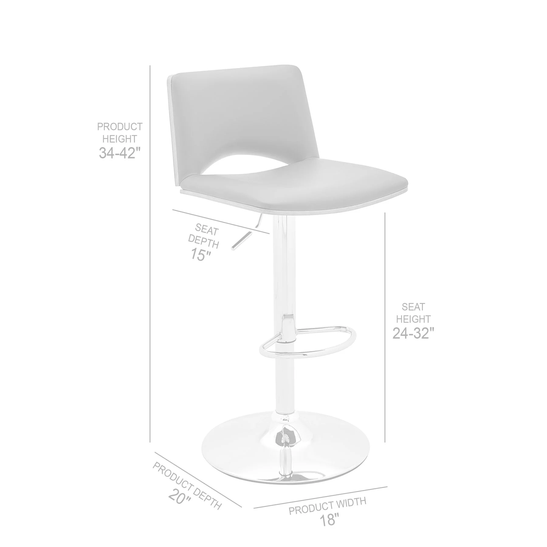 Thierry Adjustable Swivel Gray Faux Leather with Walnut Back and Chrome Bar Stool - Image 8