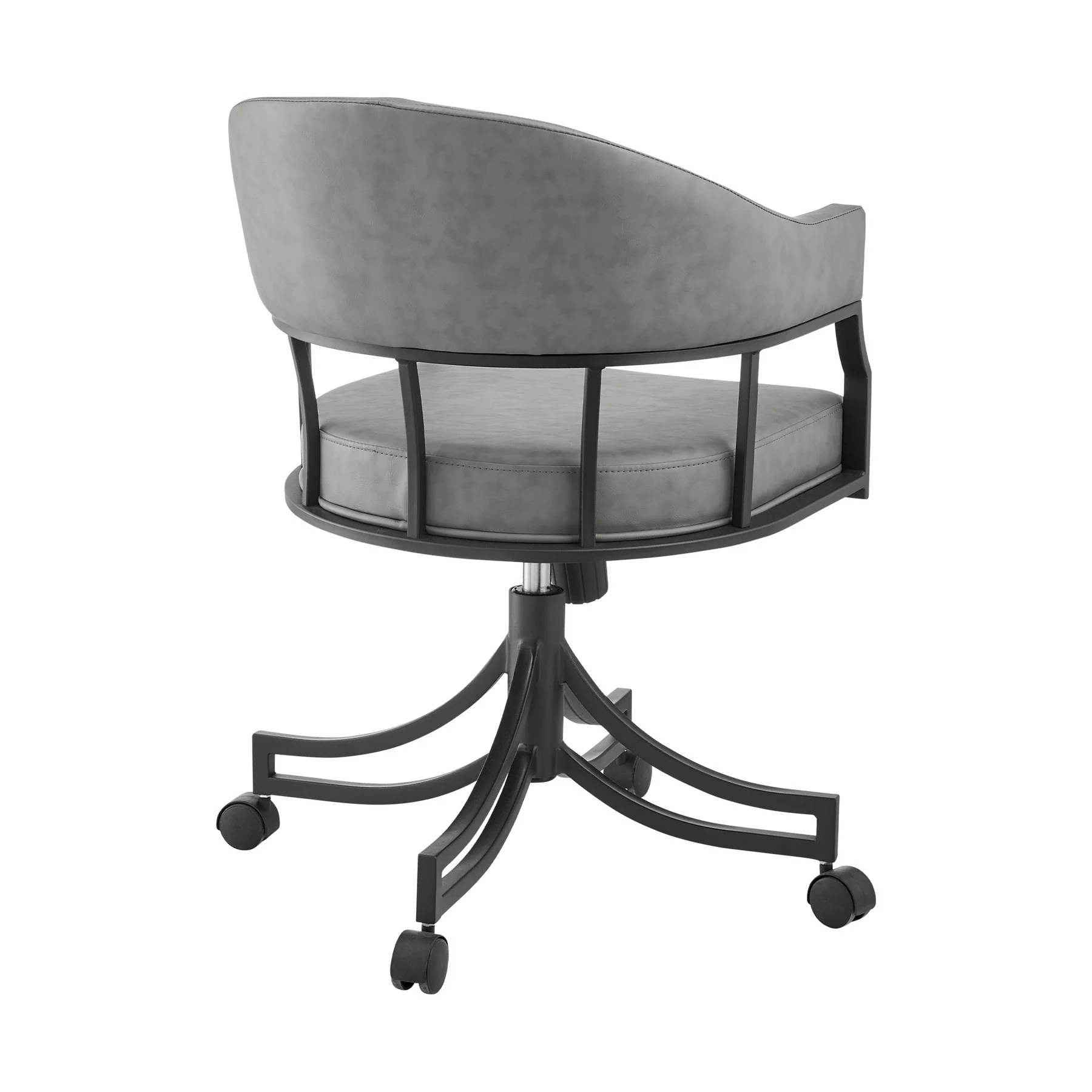 Tibet 5 Piece Dining Set with Round Glass Tabletop and Faux Leather Rolling Chairs - Image 3