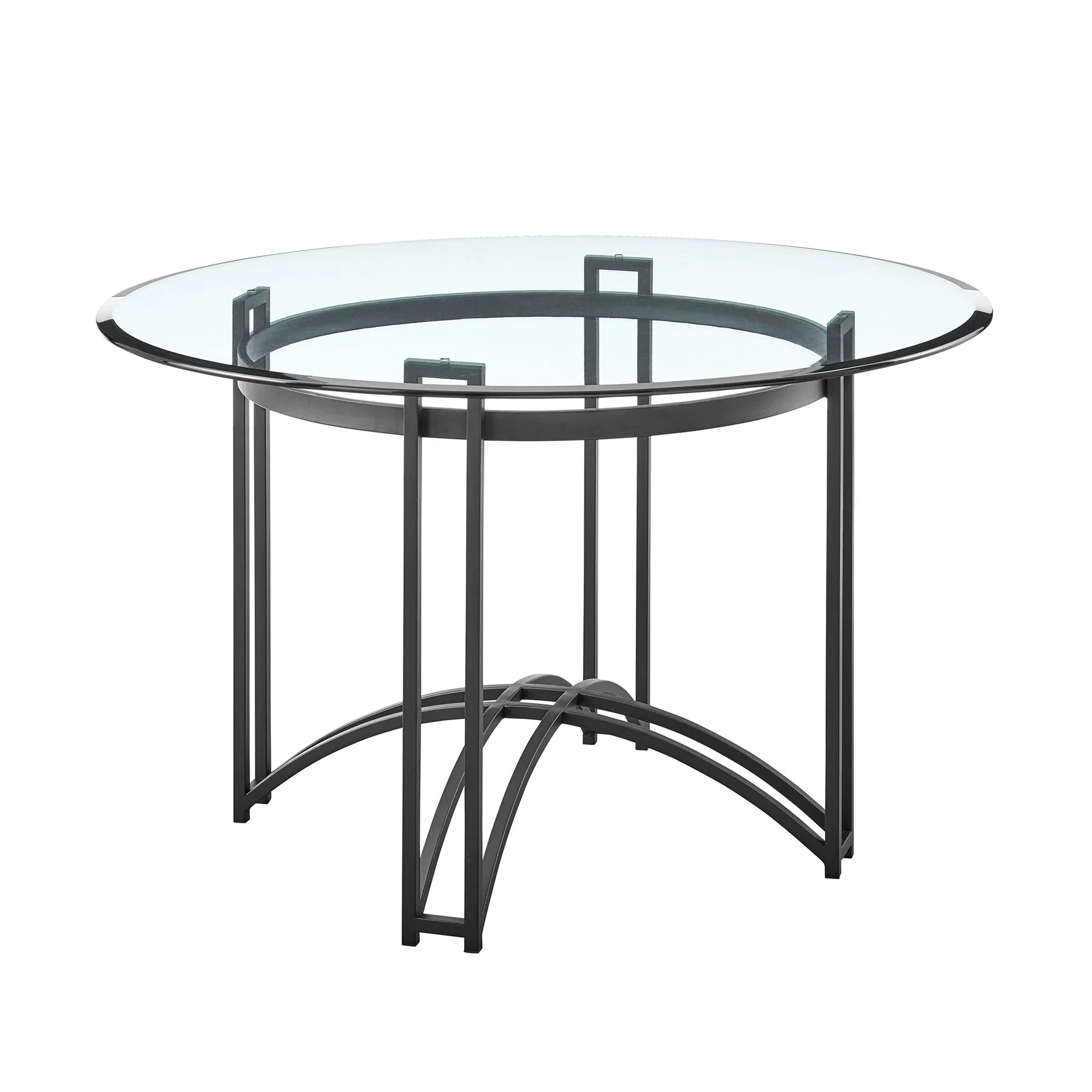 Tibet 5 Piece Dining Set with Round Glass Tabletop and Faux Leather Rolling Chairs - Image 4