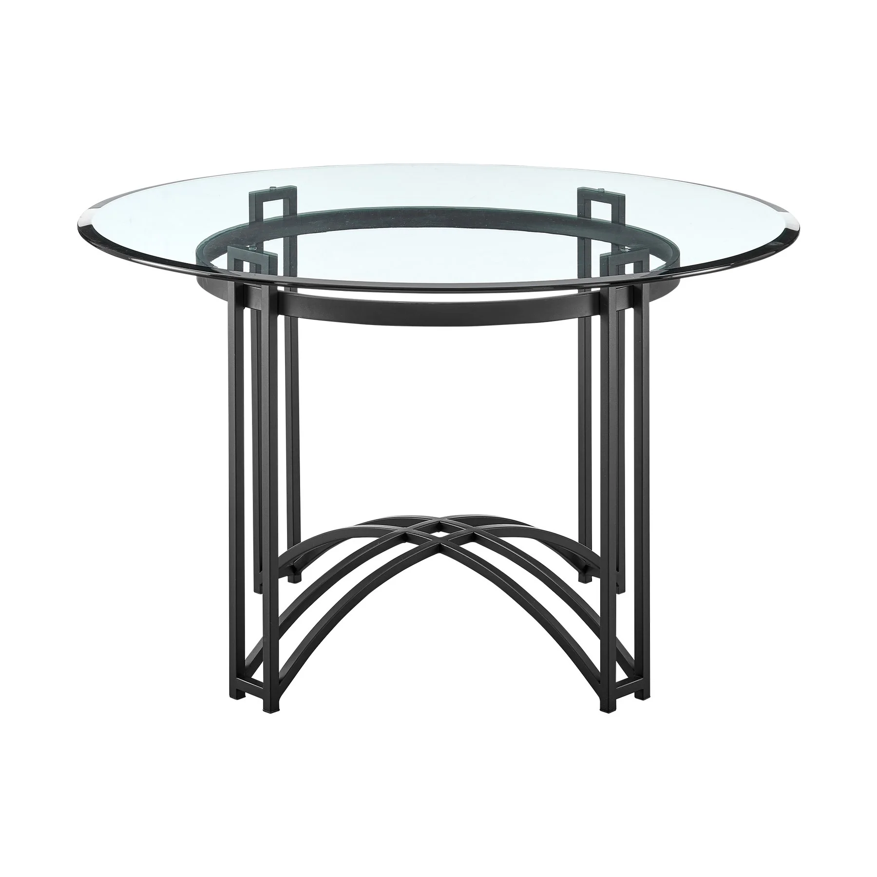 Tibet Contemporary Round Glass Dining Table with Matte Black Iron Base - Image 2
