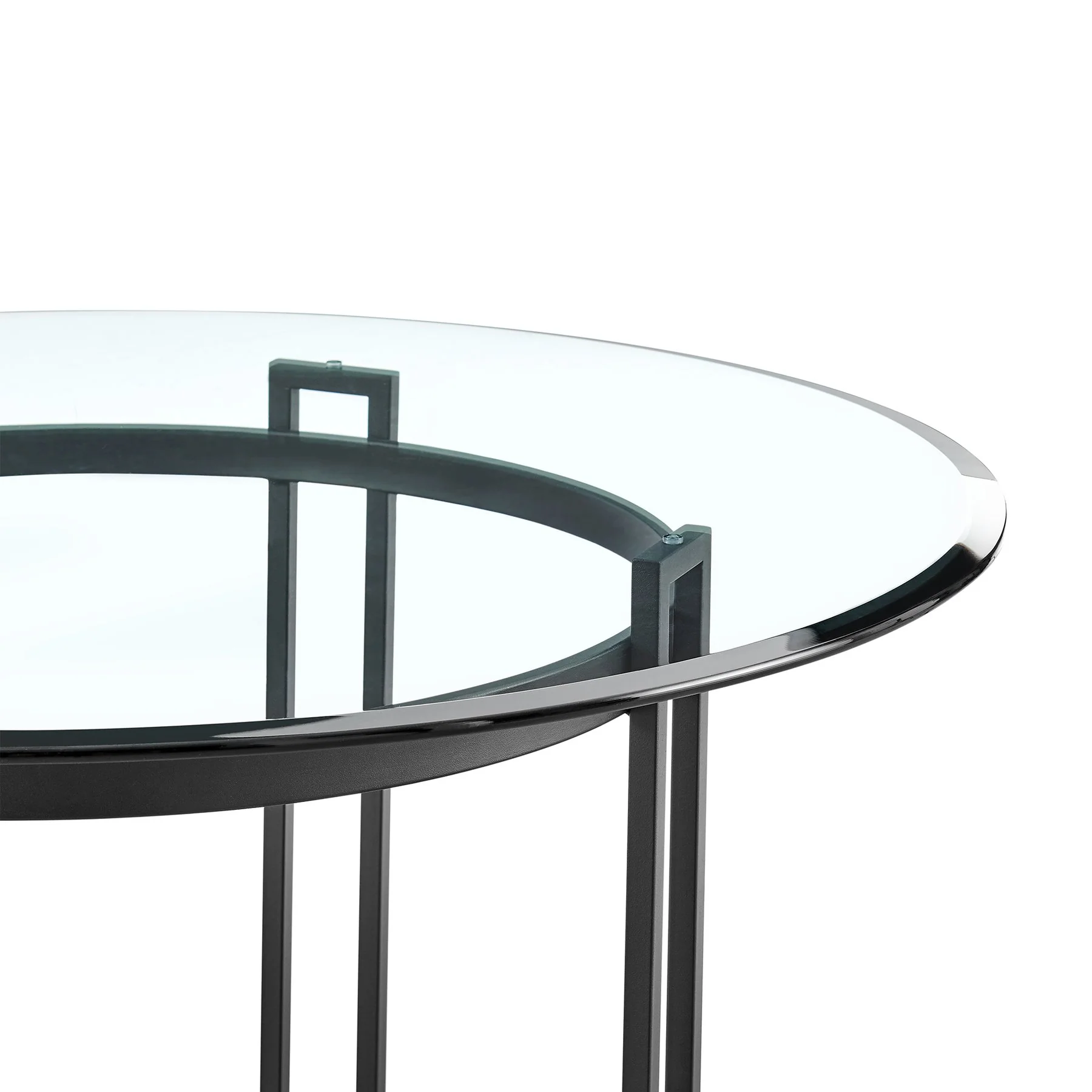 Tibet Contemporary Round Glass Dining Table with Matte Black Iron Base - Image 3