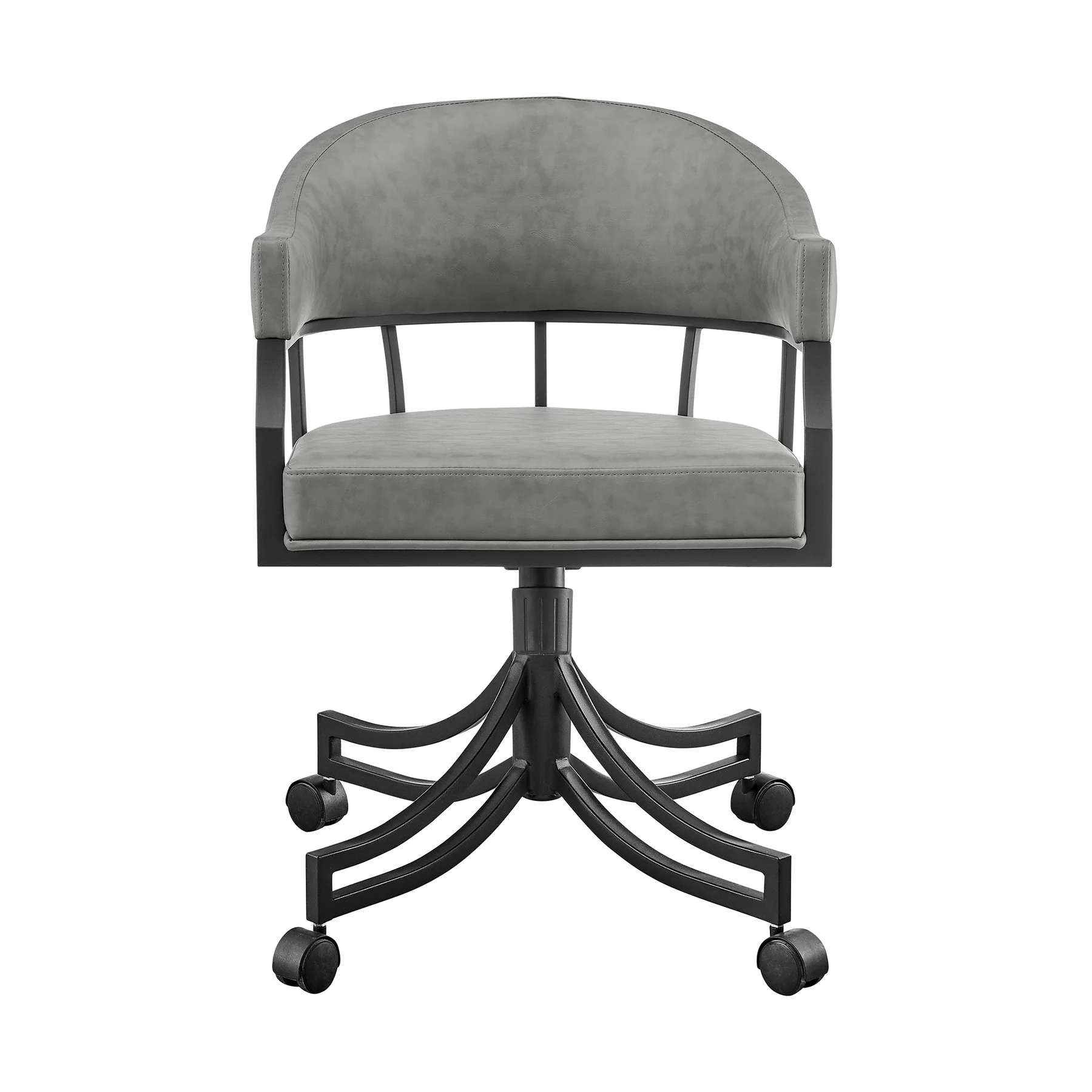 Tibet Swivel Tilt Rolling Dining Chair with Matte Black Iron and Vintage Gray Faux Leather - Image 2