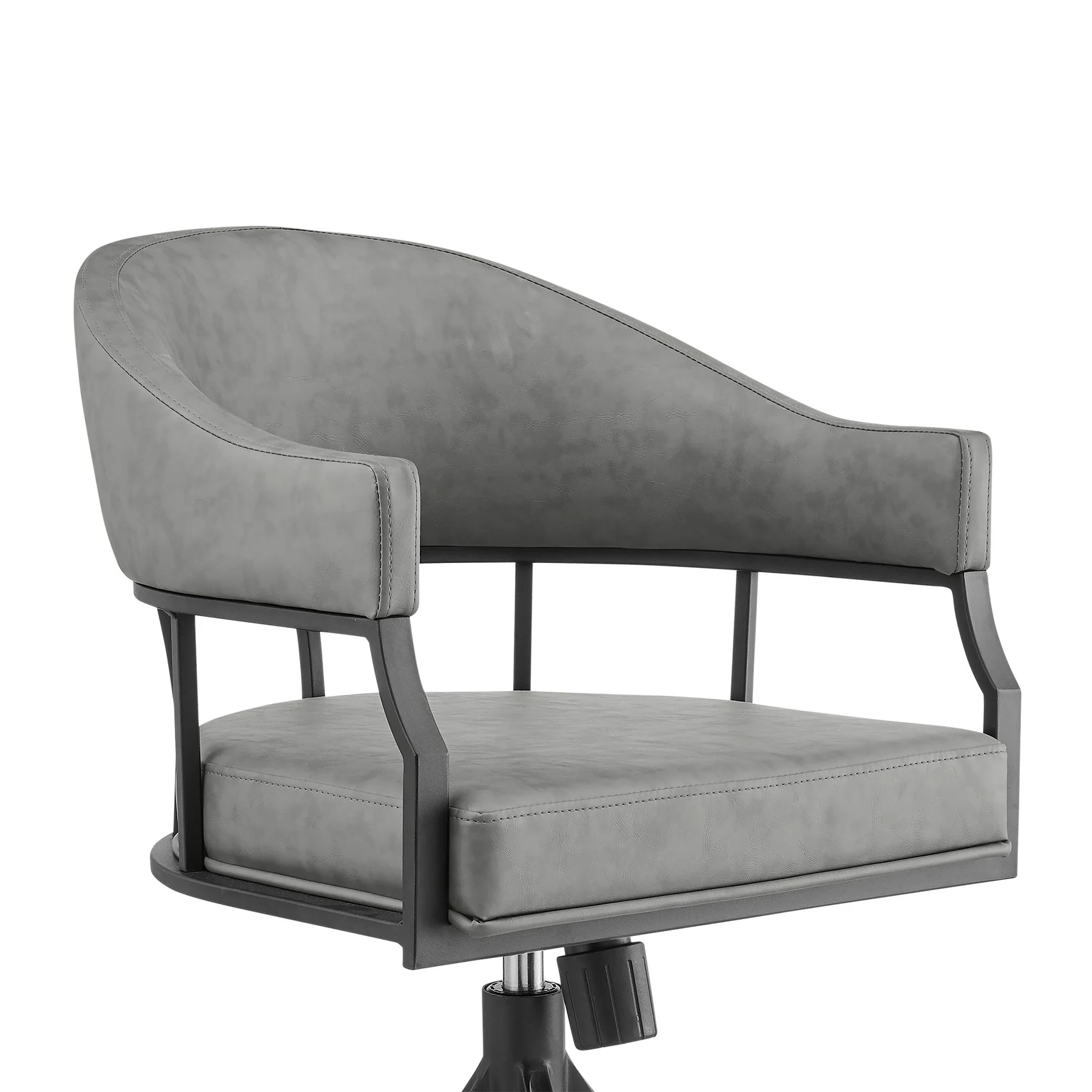 Tibet Swivel Tilt Rolling Dining Chair with Matte Black Iron and Vintage Gray Faux Leather - Image 4