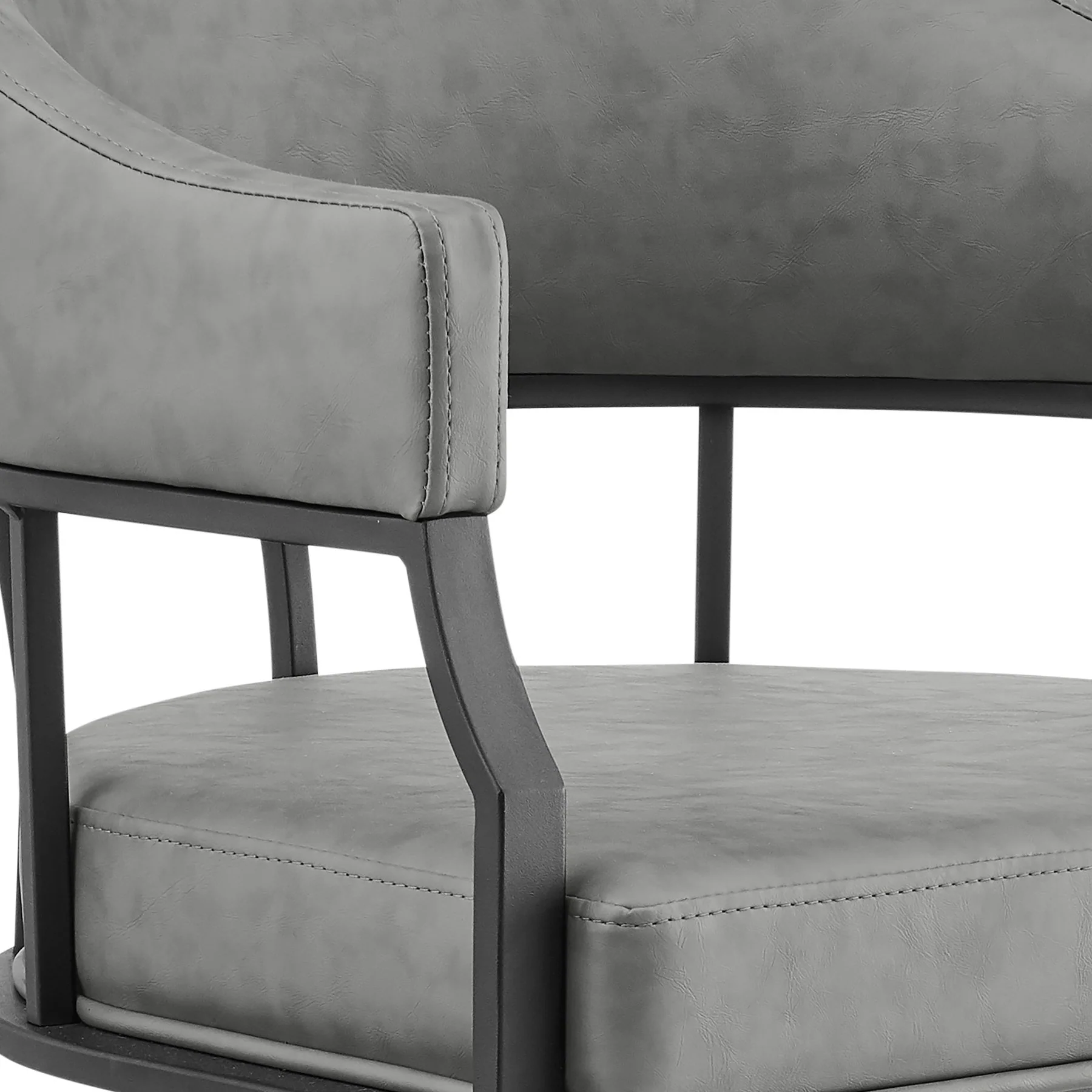 Tibet Swivel Tilt Rolling Dining Chair with Matte Black Iron and Vintage Gray Faux Leather - Image 6