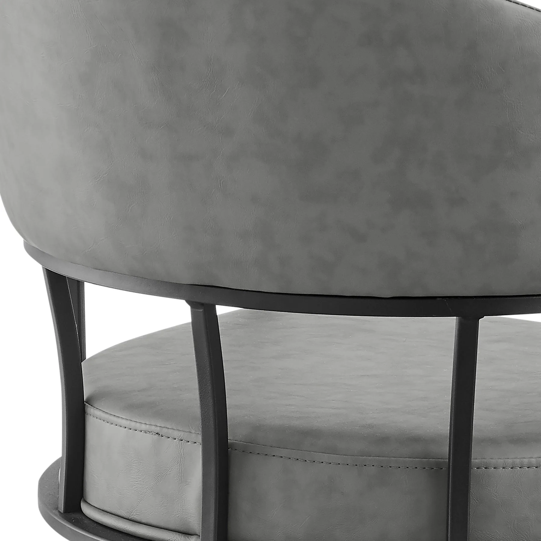 Tibet Swivel Tilt Rolling Dining Chair with Matte Black Iron and Vintage Gray Faux Leather - Image 7