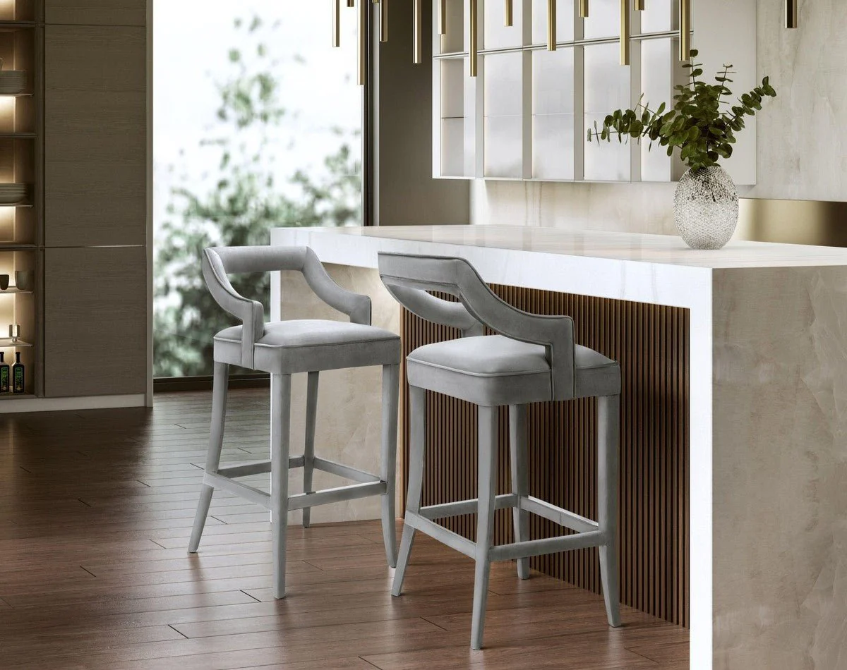 Tiffany Grey Velvet Counter Stool - Image 2