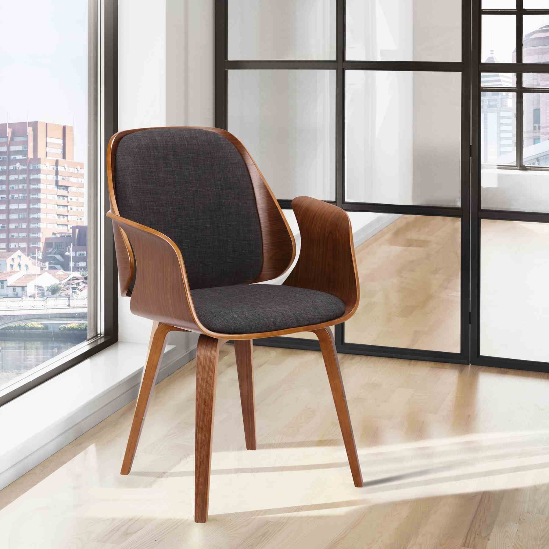 Tiffany Mid-Century Dining Chair in Charcoal Fabric with Walnut Veneer Finish - Image 7