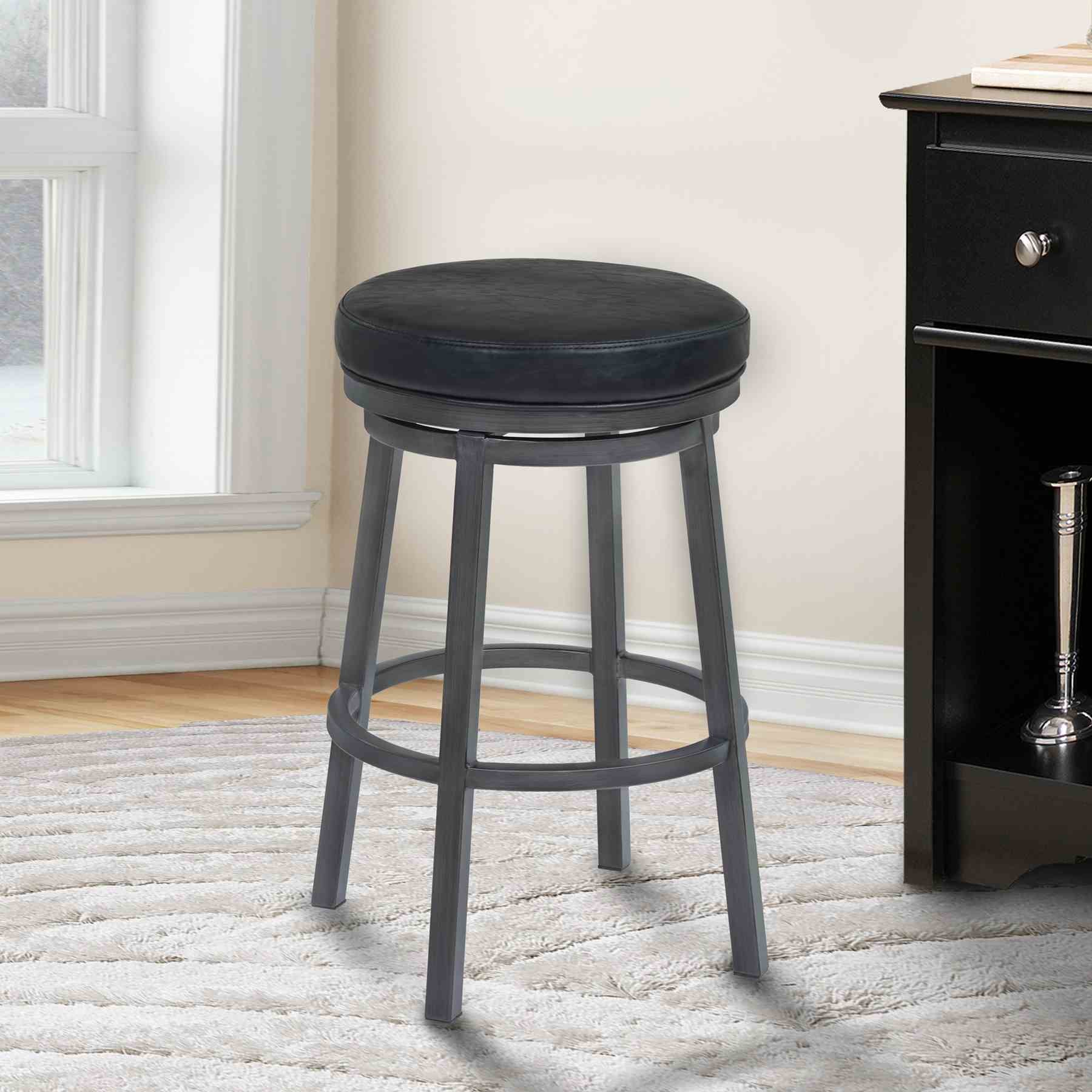 Tilden 26" Counter Height Metal Swivel Backless Barstool in Ford Black Faux Leather and Mineral Finish - Image 4