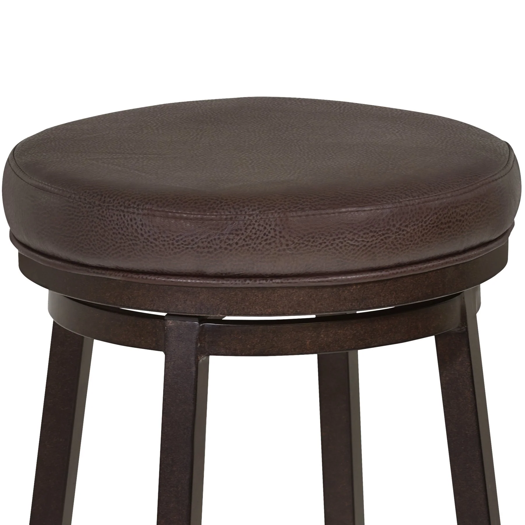 Tilden 26" Counter Height Metal Swivel Backless Barstool in Ford Brown Faux Leather and Auburn Bay Finish - Image 2