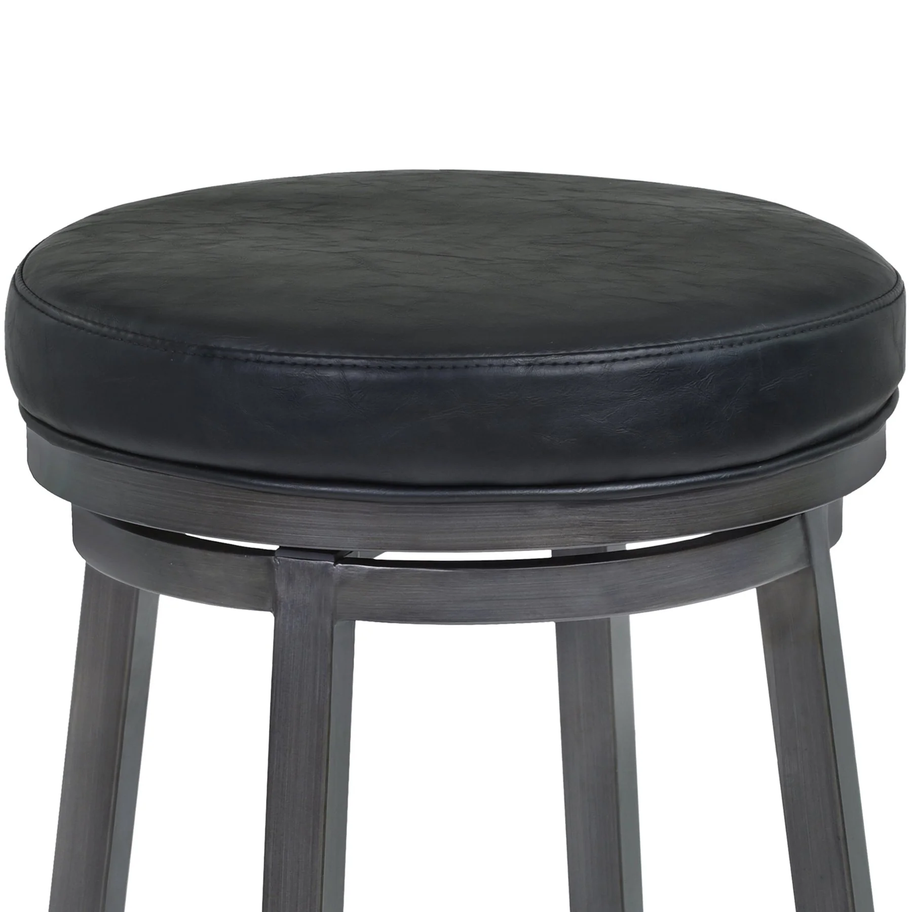 Tilden 30" Bar Height Metal Swivel Backless Barstool in Ford Black Faux Leather and Mineral Finish - Image 2
