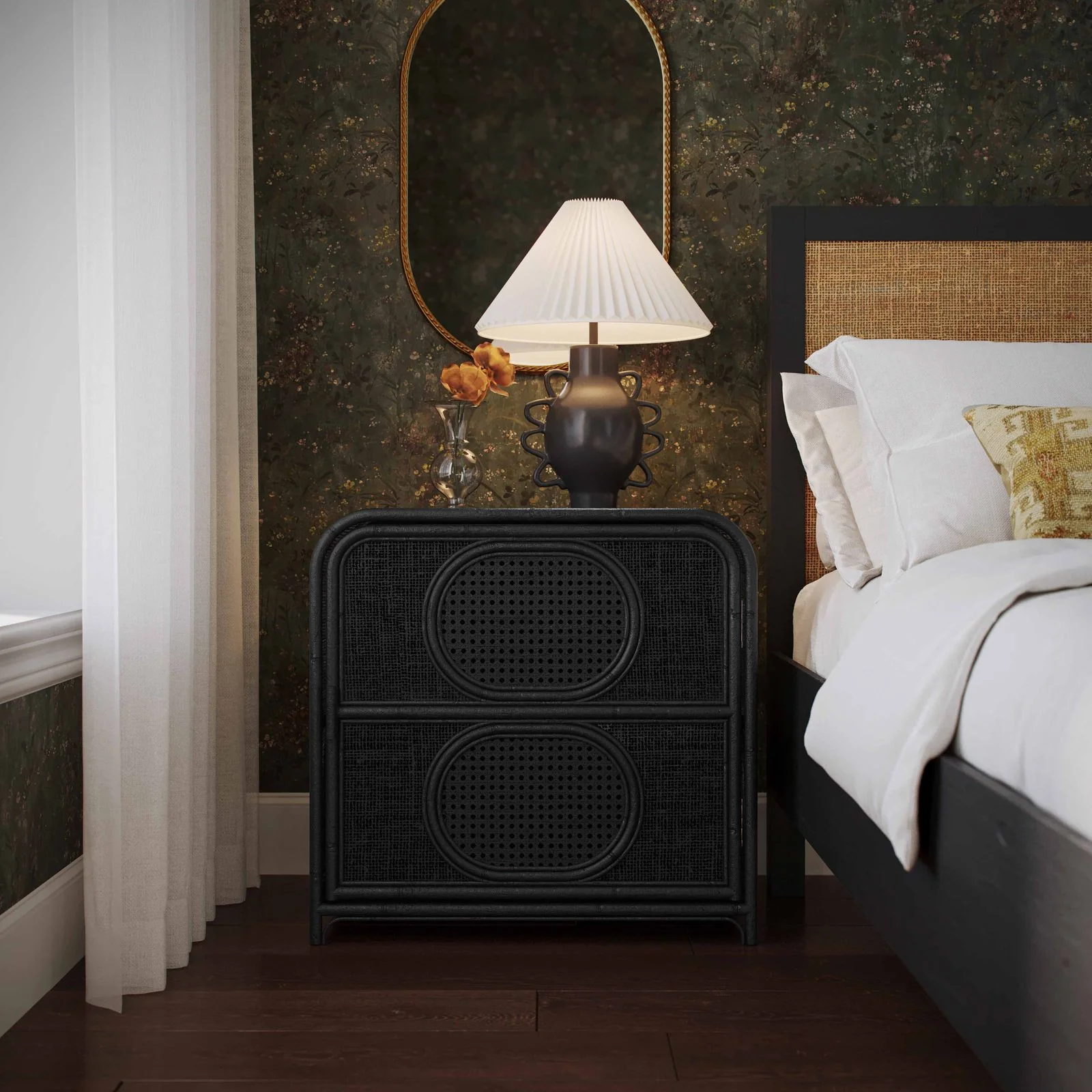 Tina Black Rattan Nightstand - Image 2