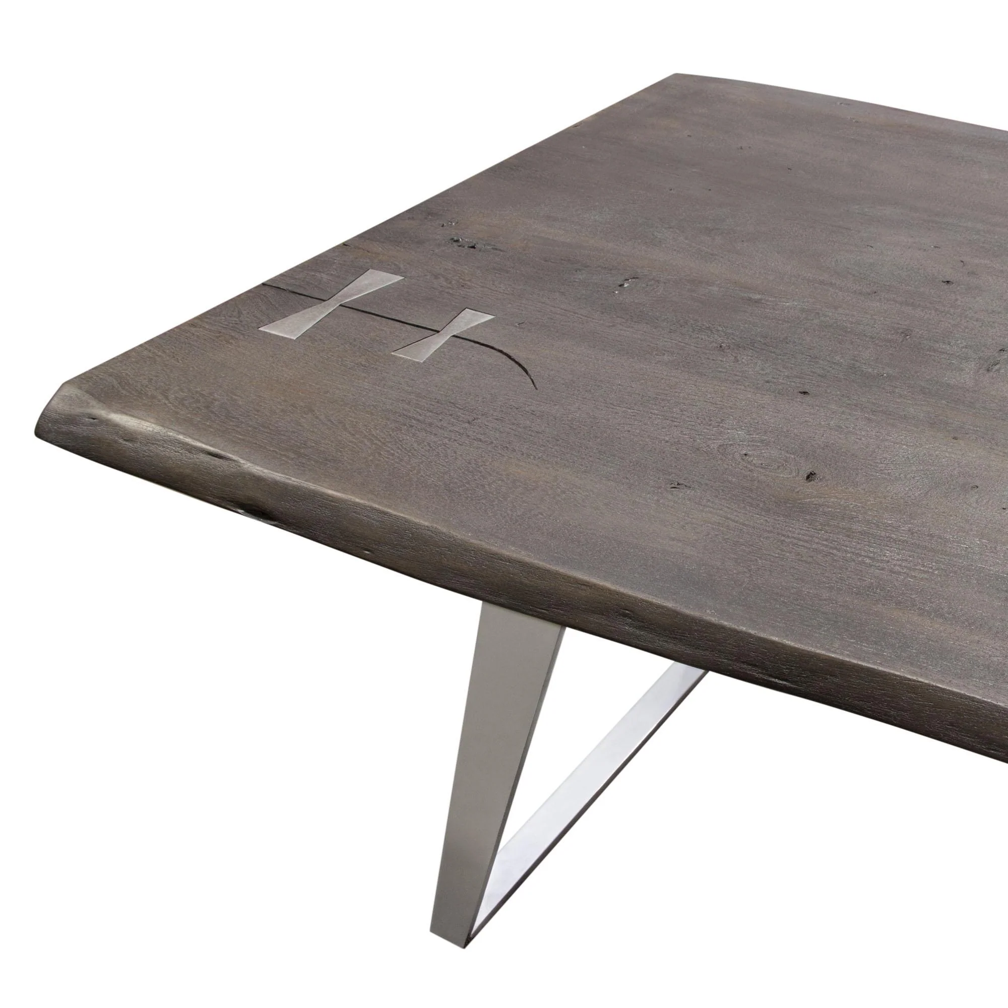 Titan Solid Acacia Wood Dining Table in Espresso Finish w/ Silver Metal Inlay & Base by Diamond Sofa - Image 6