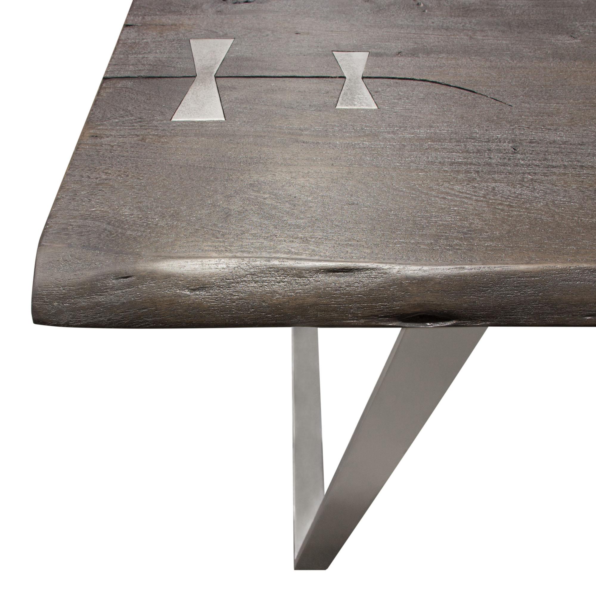 Titan Solid Acacia Wood Dining Table in Espresso Finish w/ Silver Metal Inlay & Base by Diamond Sofa - Image 7