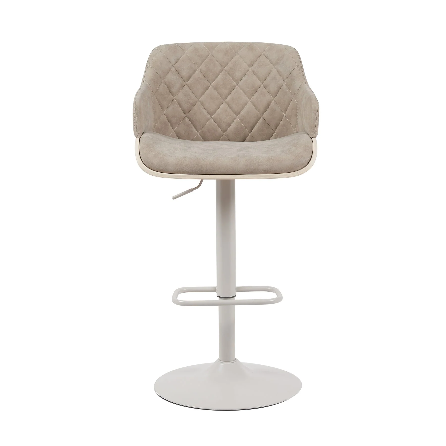 Toby Adjustable Swivel Barstool in Ivory Finish with Vintage Taupe Upholstered Seat and Pale Wood Accents - Image 2