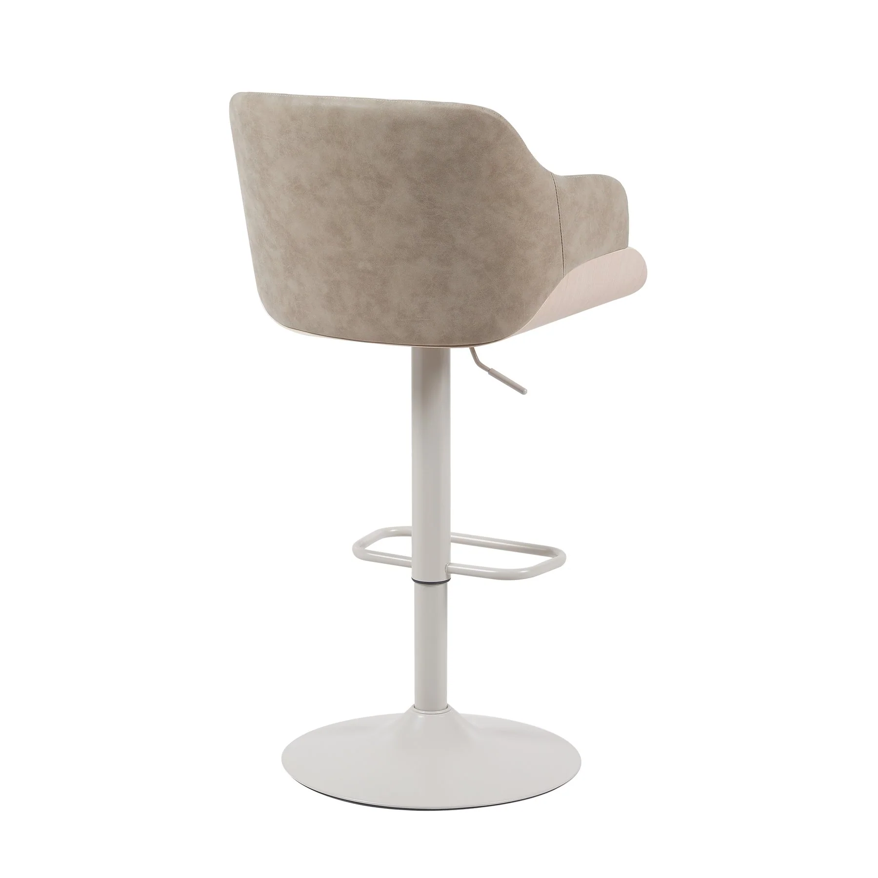 Toby Adjustable Swivel Barstool in Ivory Finish with Vintage Taupe Upholstered Seat and Pale Wood Accents - Image 3
