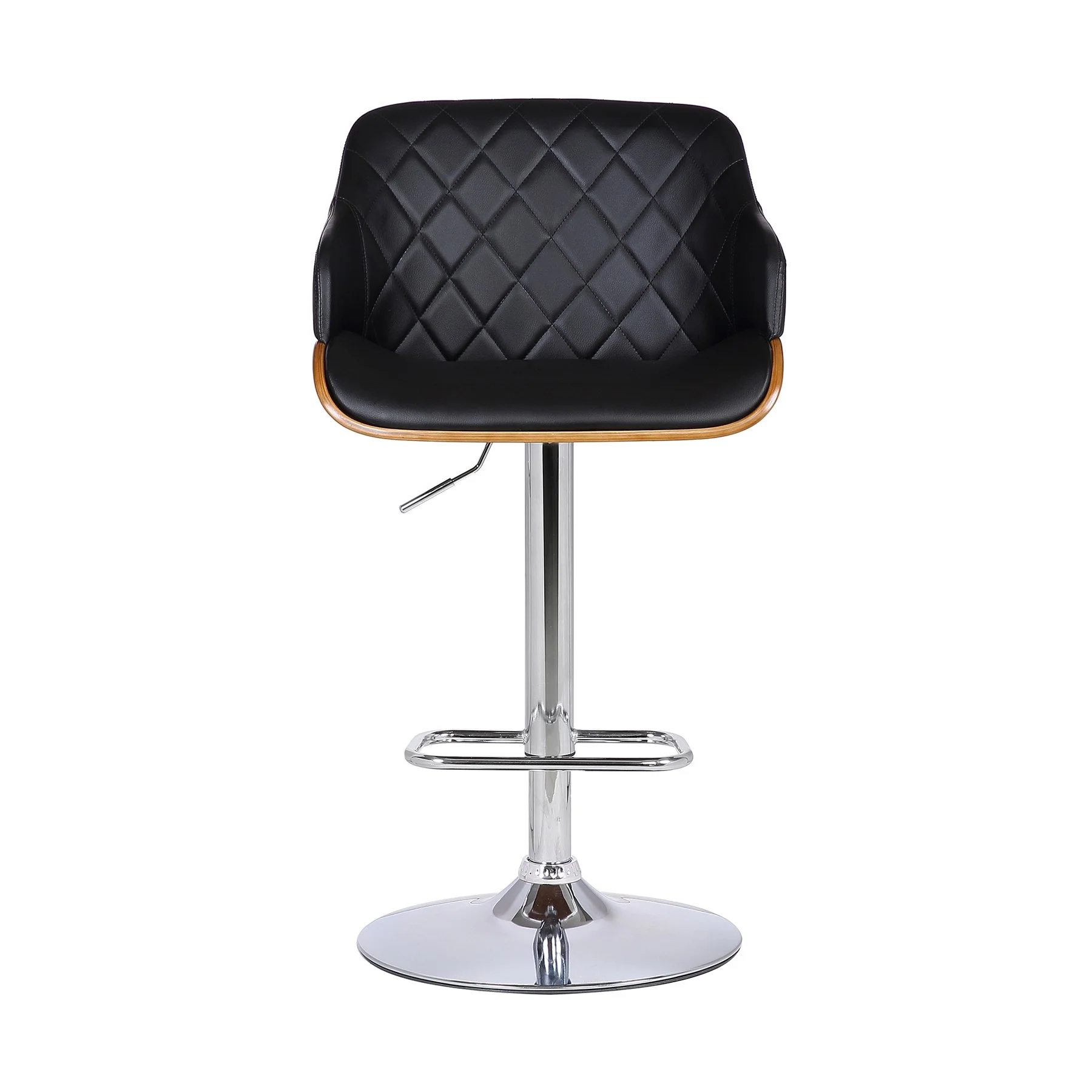 Toby Black Faux Leather Adjustable Height Swivel Walnut Wood and Chrome Bar Stool - Image 2