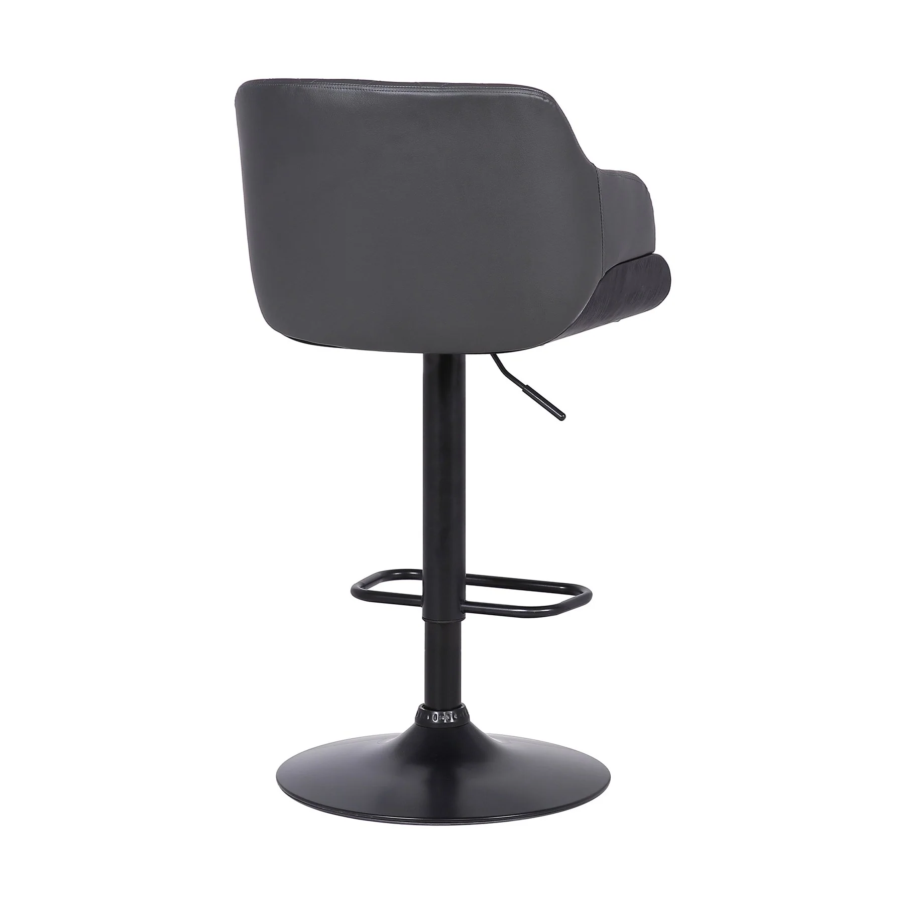 Toby Gray Faux Leather Adjustable Height Swivel Black Wood and Metal Bar Stool - Image 4