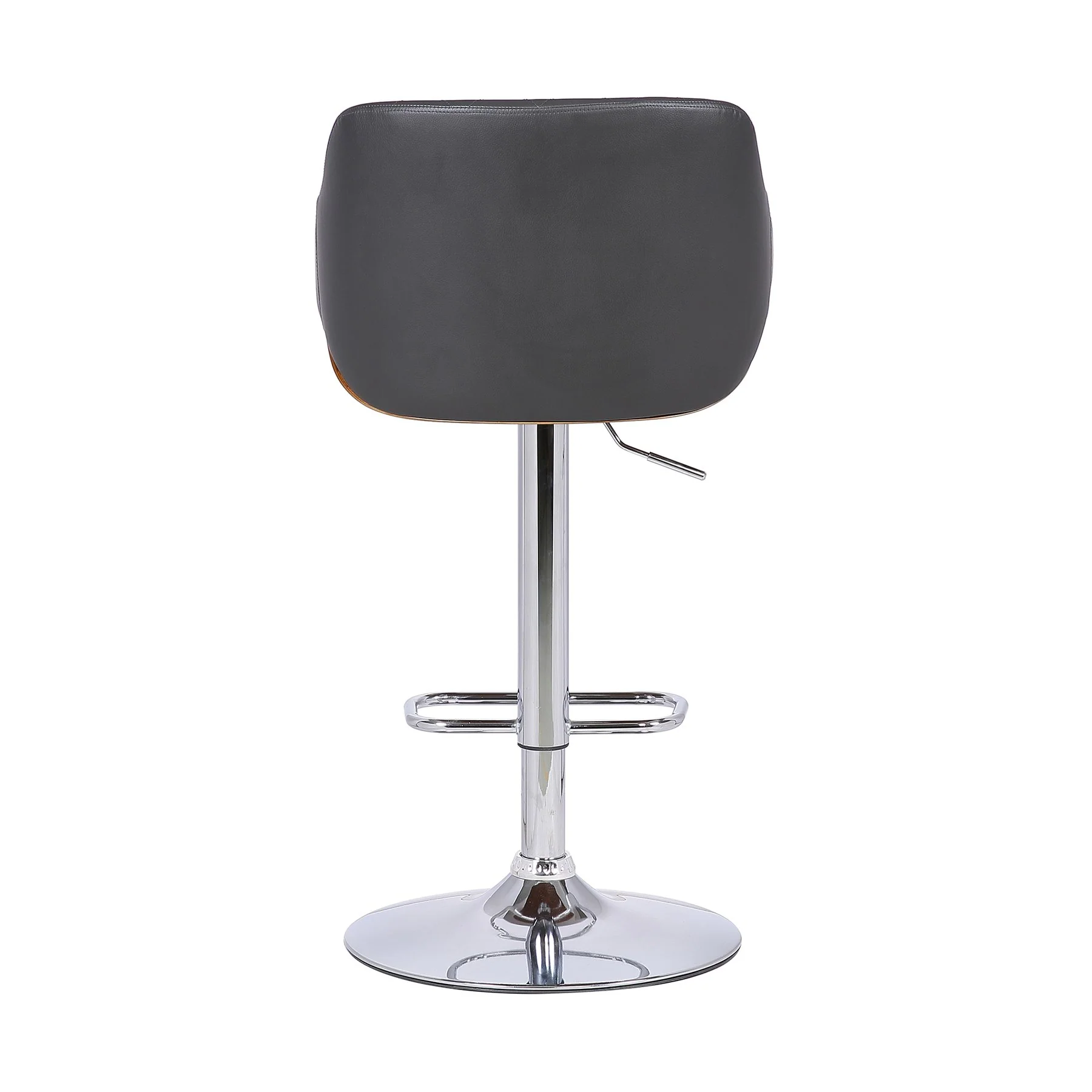 Toby Gray Faux Leather Adjustable Height Swivel Walnut Wood and Chrome Bar Stool - Image 5