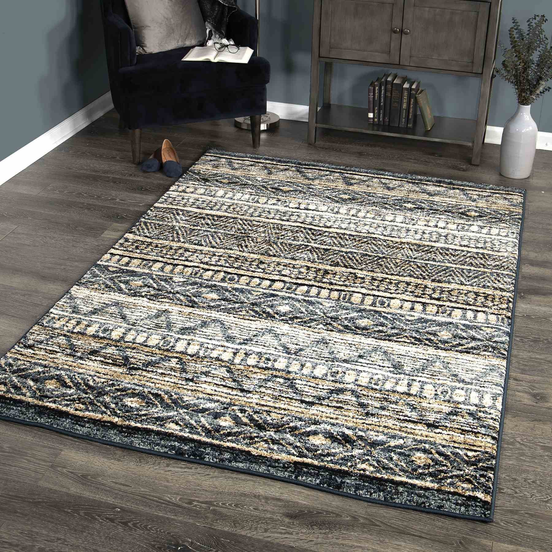 Togo Contemporary 5x8 Area Rug in Blue/Gold - Image 5
