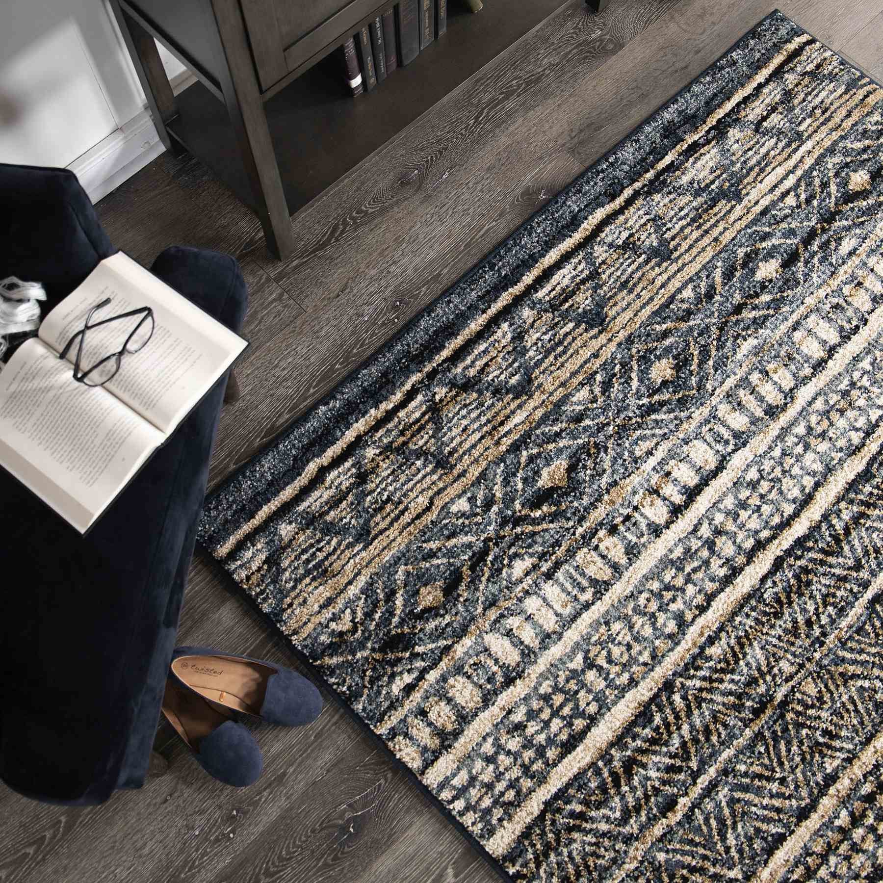 Togo Contemporary 5x8 Area Rug in Blue/Gold - Image 6