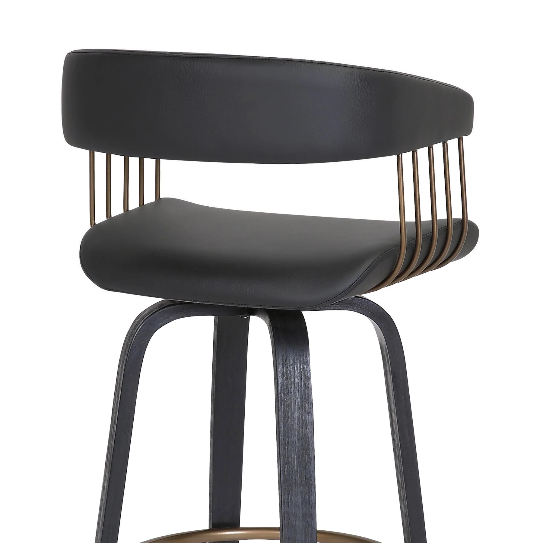 Topanga 26" Swivel Black Wood Counter Stool in Black Faux Leather with Golden Bronze Metal - Image 6