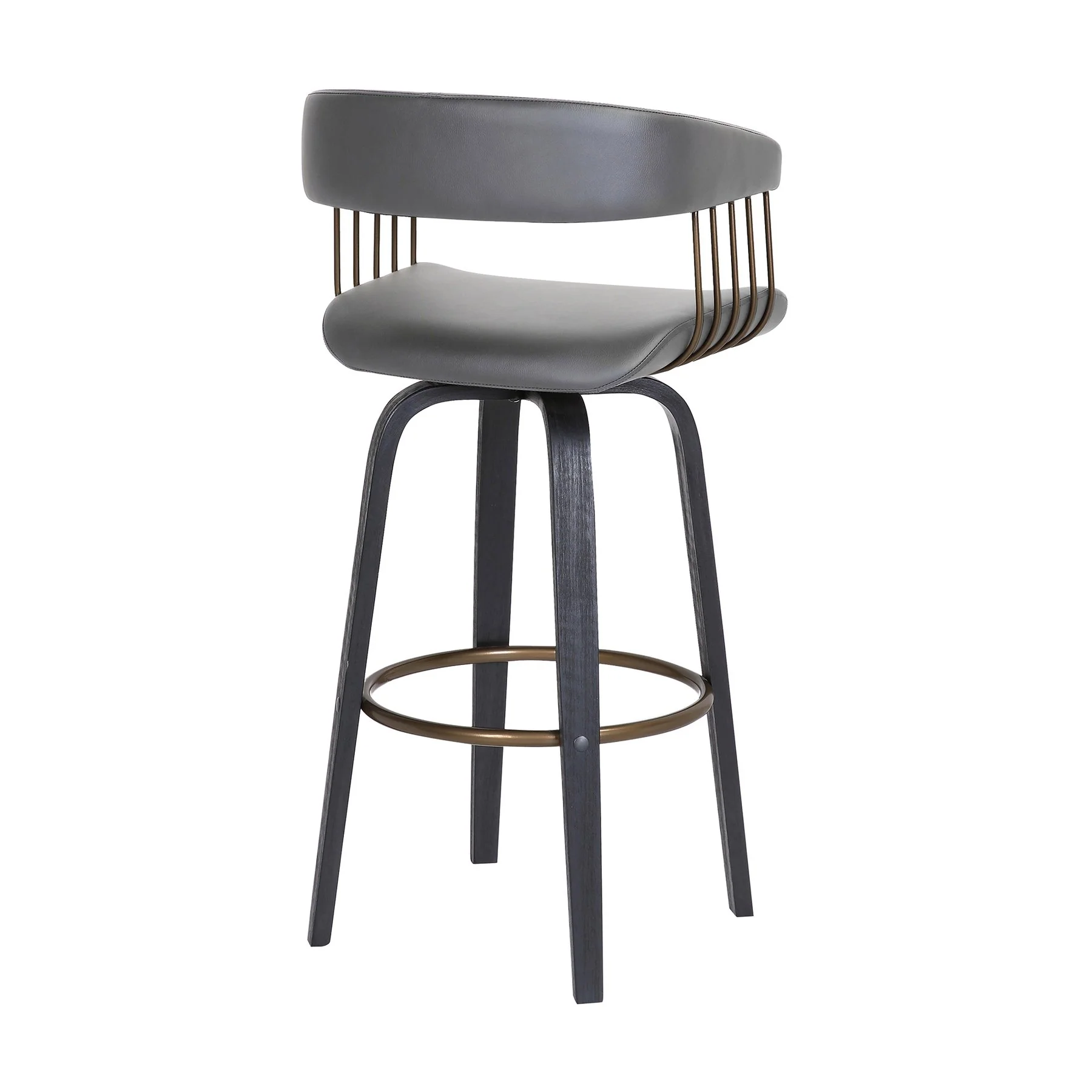Topanga 26" Swivel Black Wood Counter Stool in Gray Faux Leather with Golden Bronze Metal - Image 4