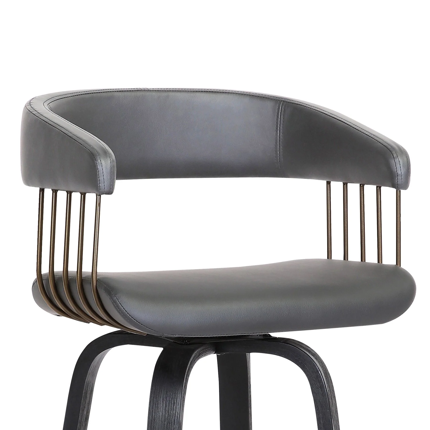 Topanga 26" Swivel Black Wood Counter Stool in Gray Faux Leather with Golden Bronze Metal - Image 6