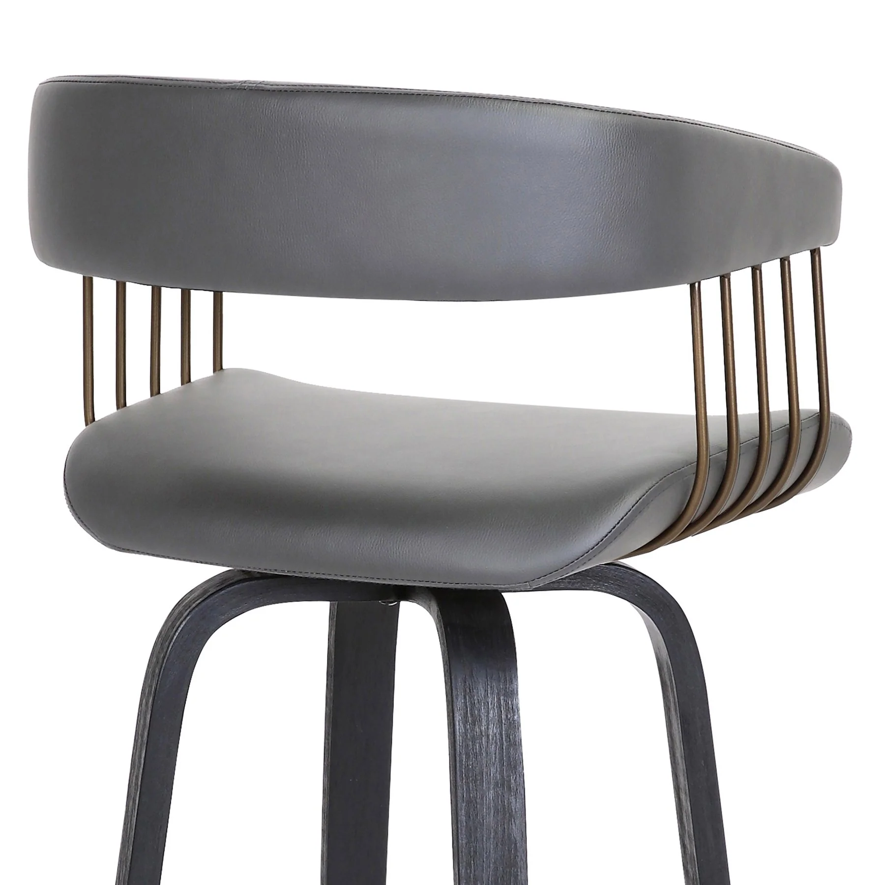 Topanga 26" Swivel Black Wood Counter Stool in Gray Faux Leather with Golden Bronze Metal - Image 7
