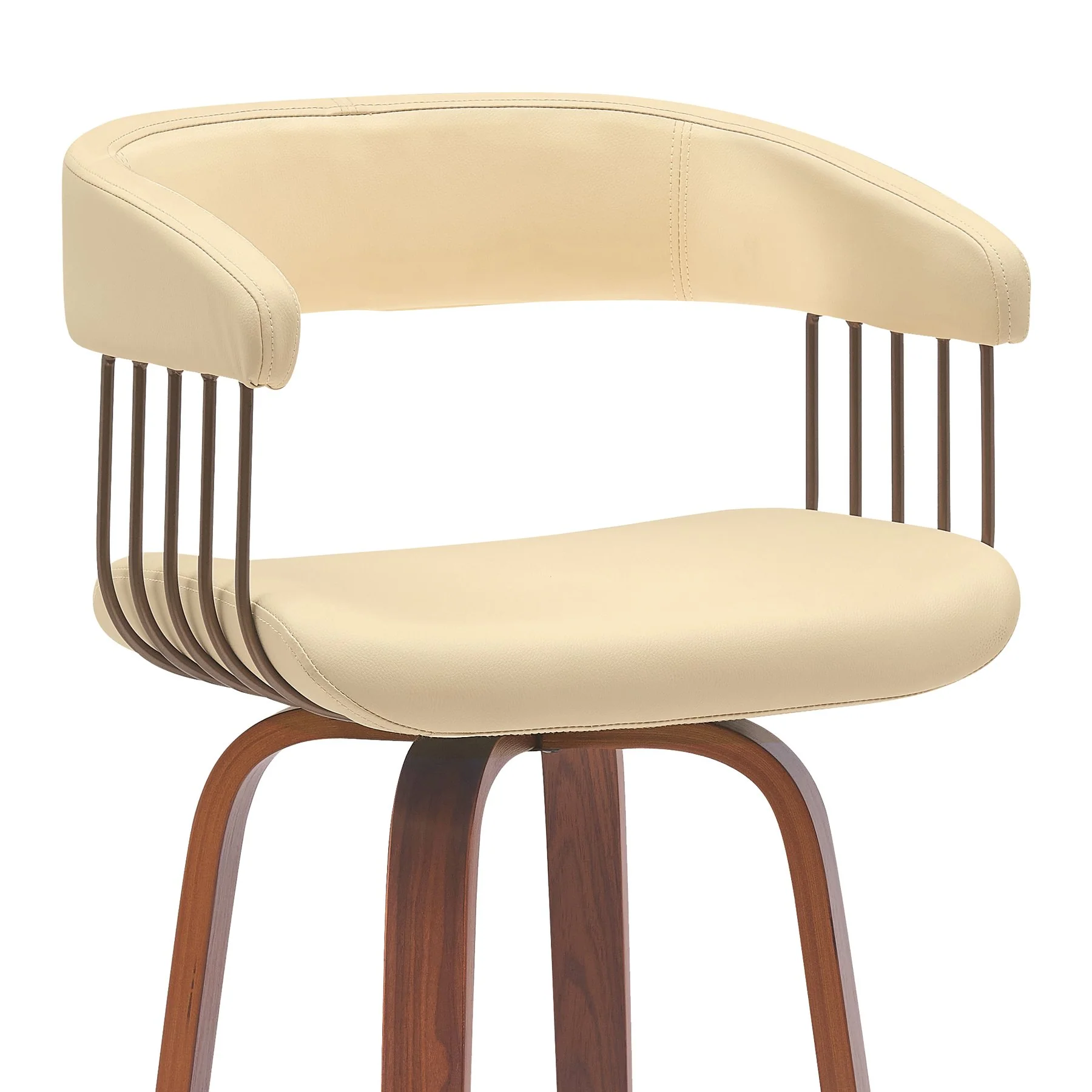 Topanga 26" Swivel Walnut Wood Counter Stool in Cream Faux Leather with Golden Bronze Metal - Image 4