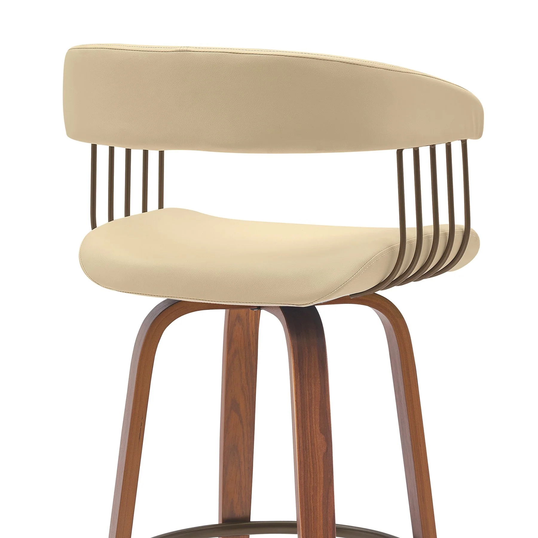 Topanga 26" Swivel Walnut Wood Counter Stool in Cream Faux Leather with Golden Bronze Metal - Image 5