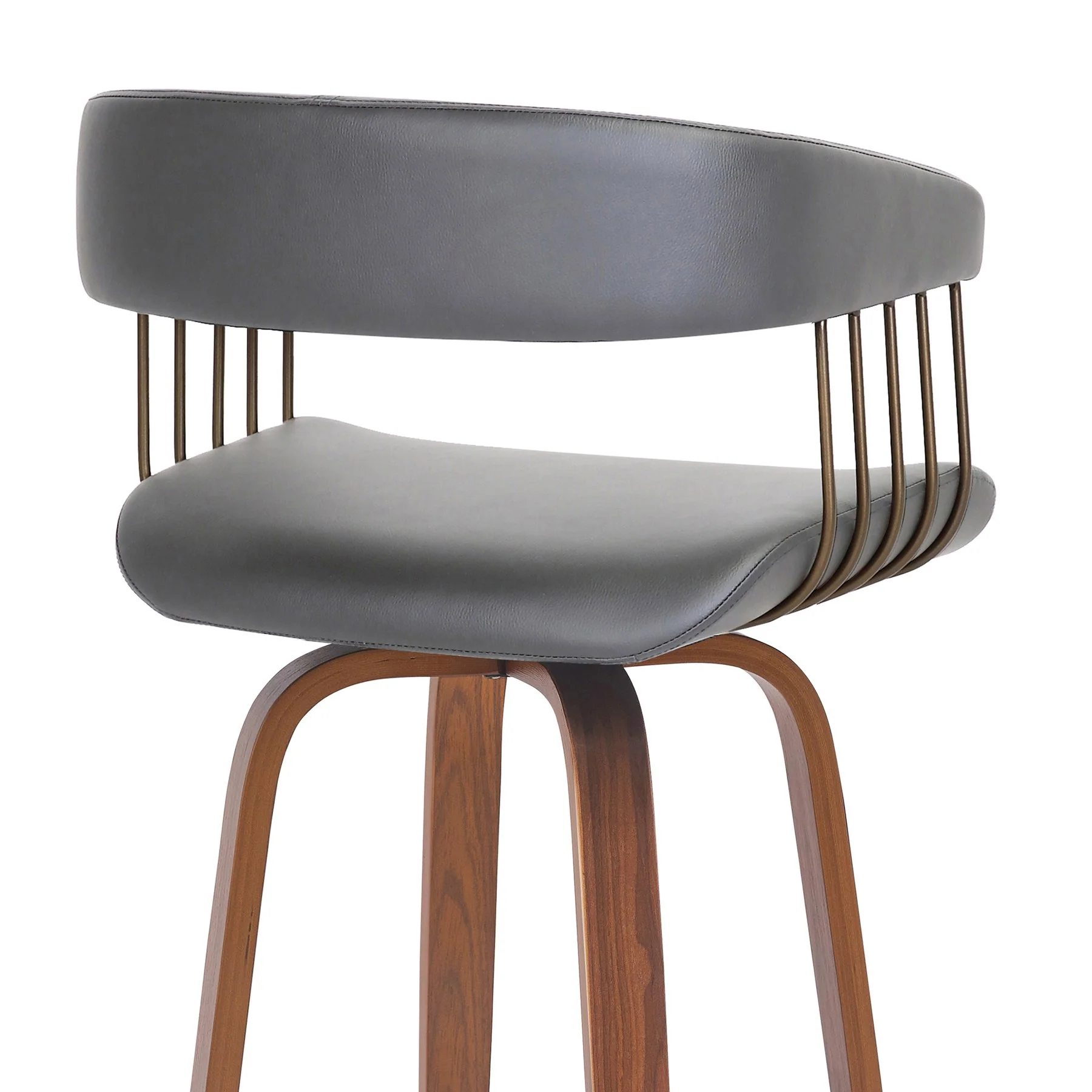 Topanga 26" Swivel Walnut Wood Counter Stool in Gray Faux Leather with Golden Bronze Metal - Image 5