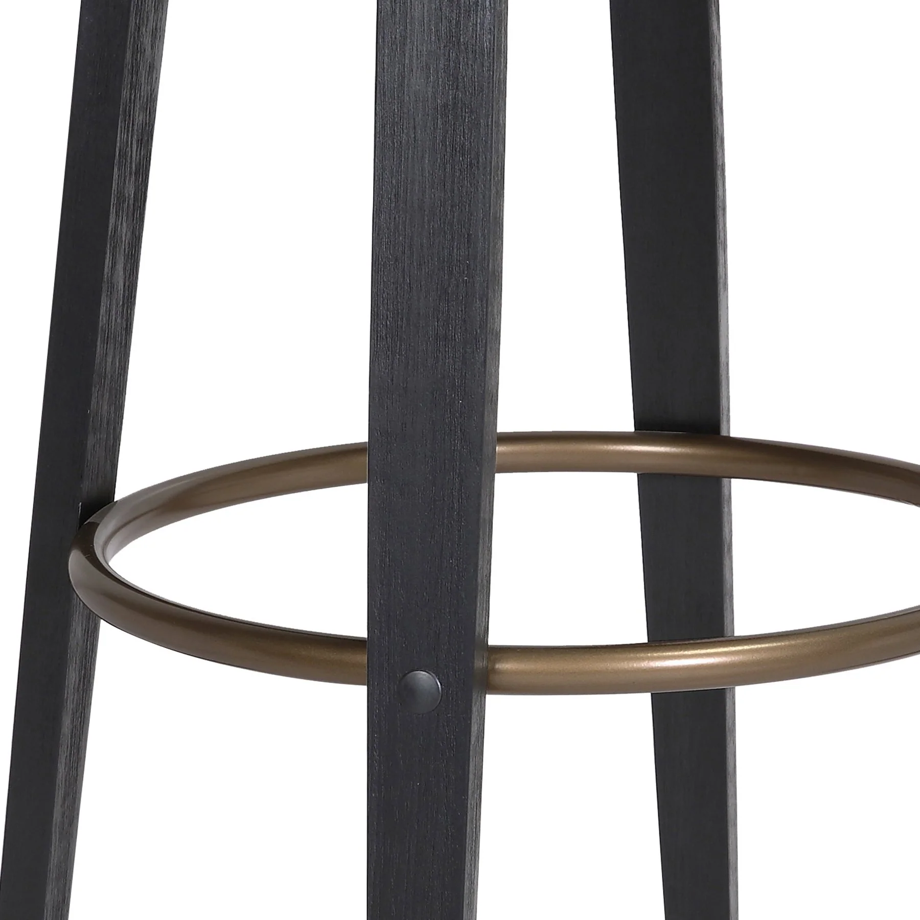 Topanga 30.5" Swivel Black Wood Bar Stool in Black Faux Leather with Golden Bronze Metal - Image 7