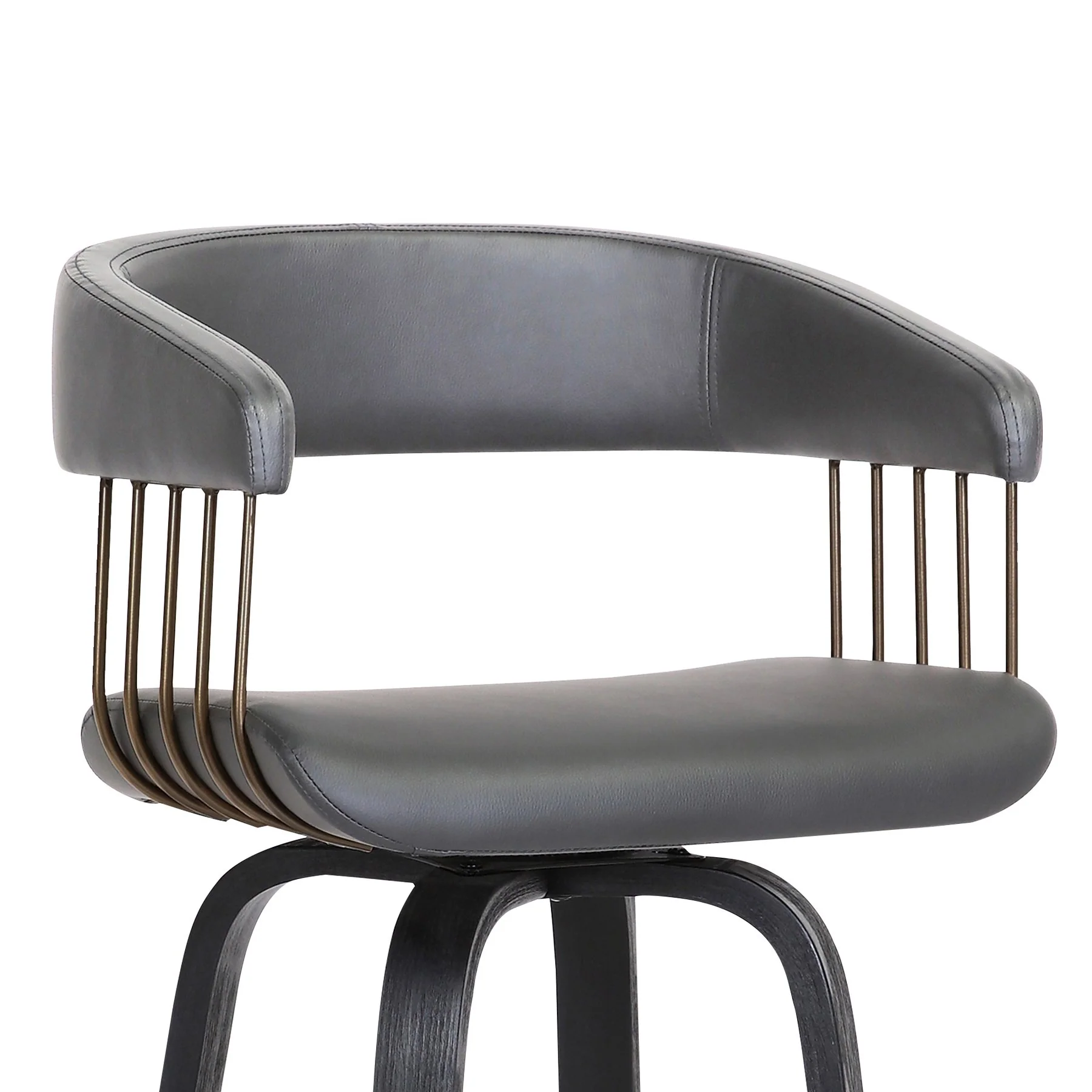 Topanga 30.5" Swivel Black Wood Bar Stool in Gray Faux Leather with Golden Bronze Metal - Image 6