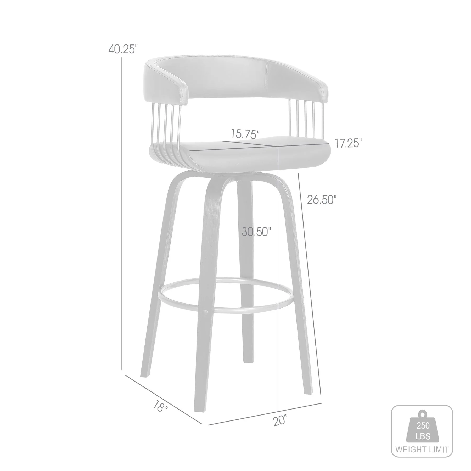 Topanga 30.5" Swivel Black Wood Bar Stool in Gray Faux Leather with Golden Bronze Metal - Image 9