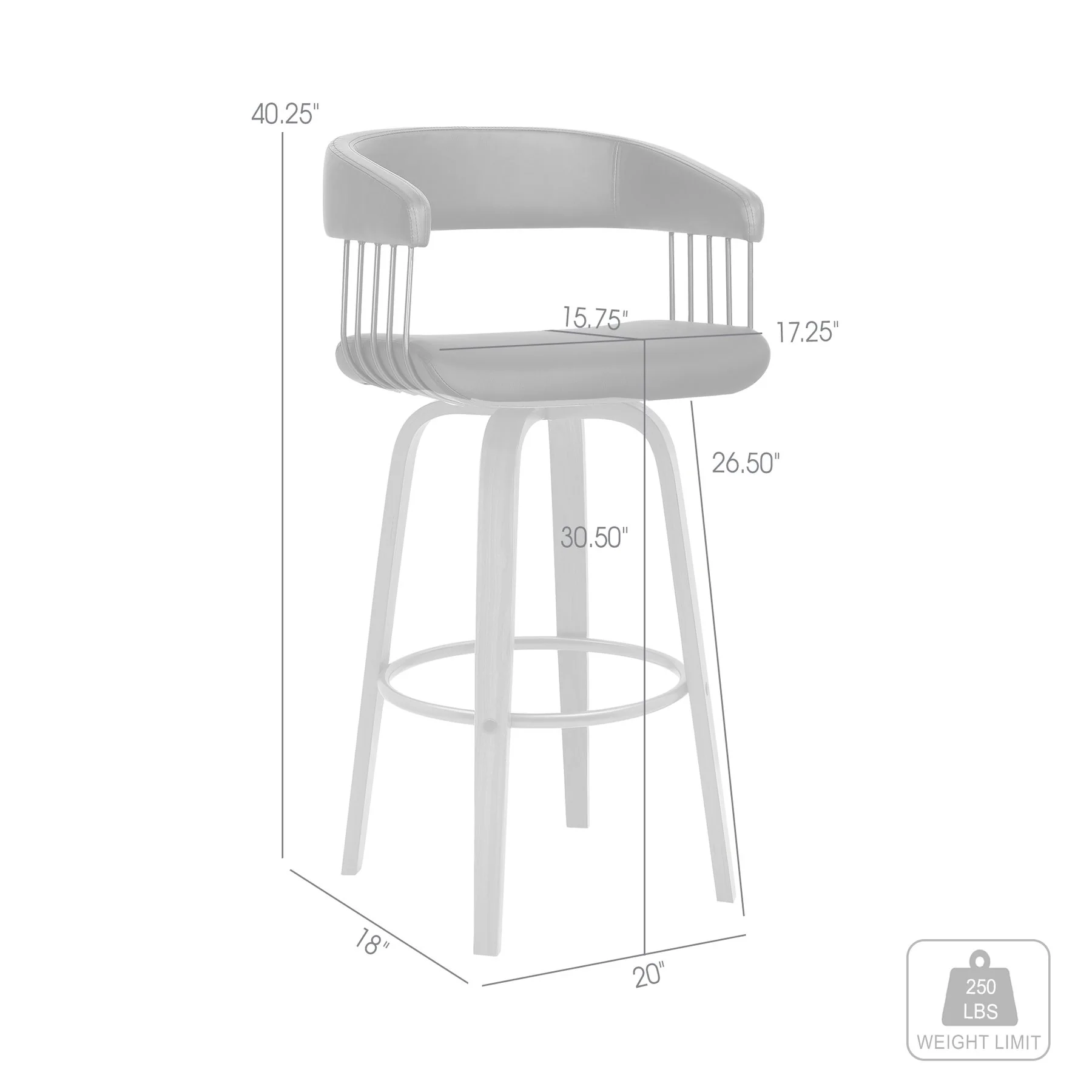 Topanga 30.5" Swivel Walnut Wood Bar Stool in Gray Faux Leather with Golden Bronze Metal - Image 7