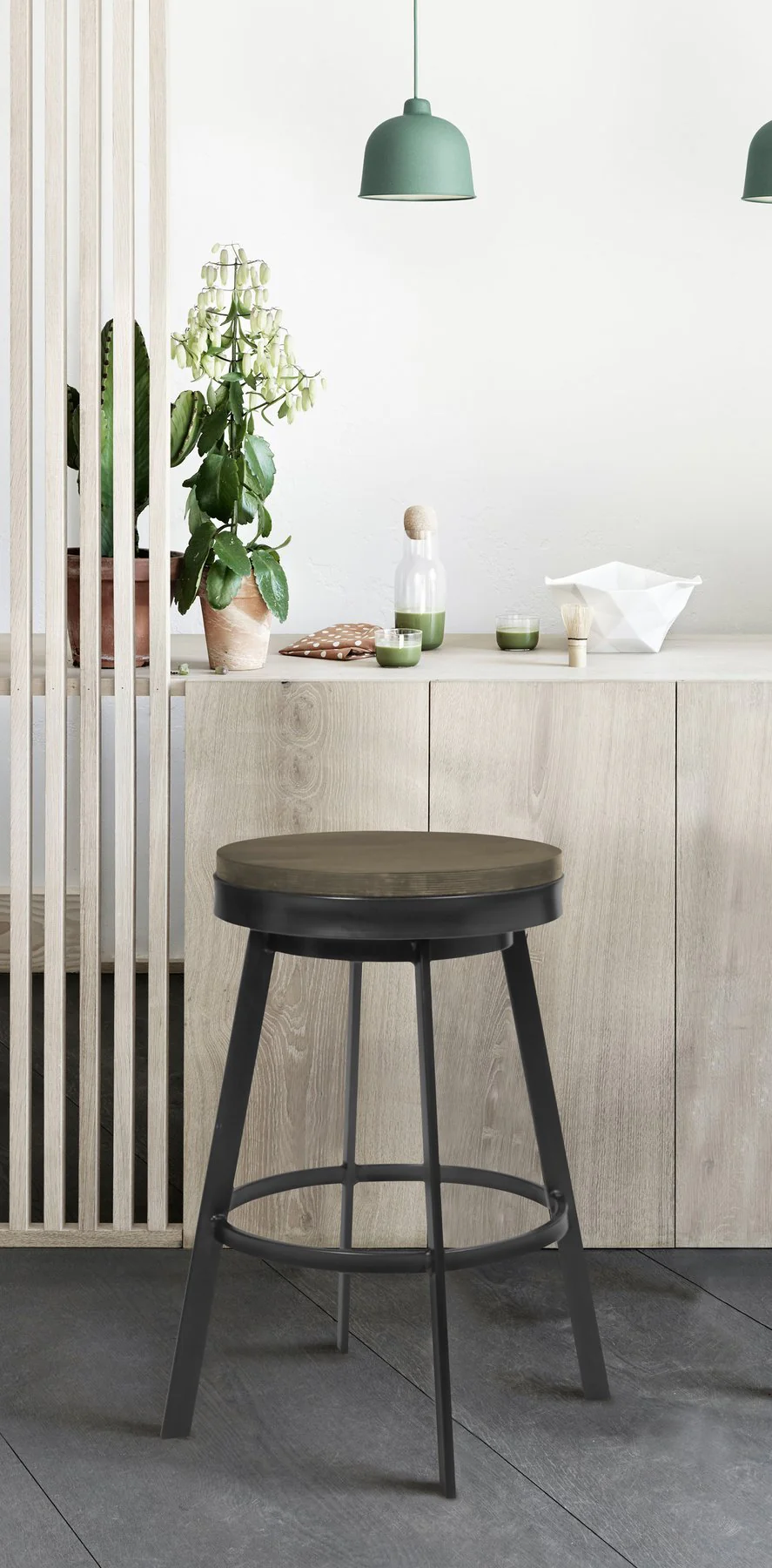 Topeka 30" Bar Height Barstool in Mineral Finish and Gray Walnut Wood Seat - Image 4