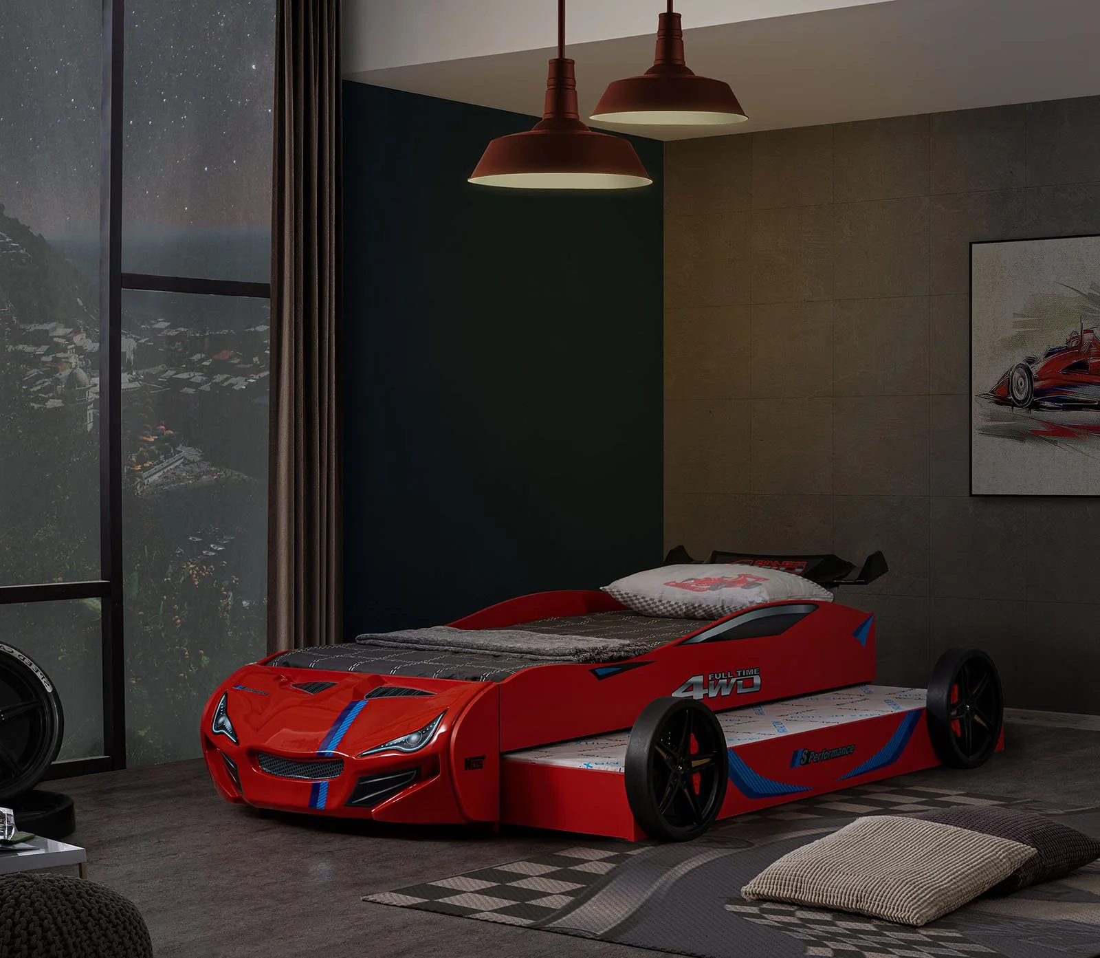 Tracklite Car Bed w/ Trundle, Red - Image 2
