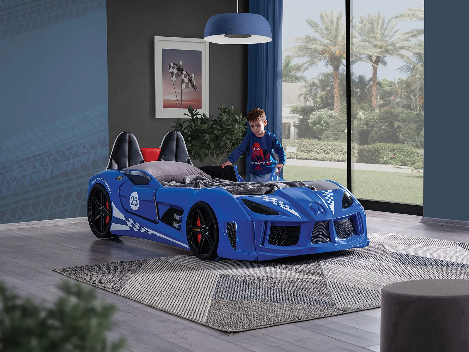 Trackster Twin Car Bed, Blue - Image 4