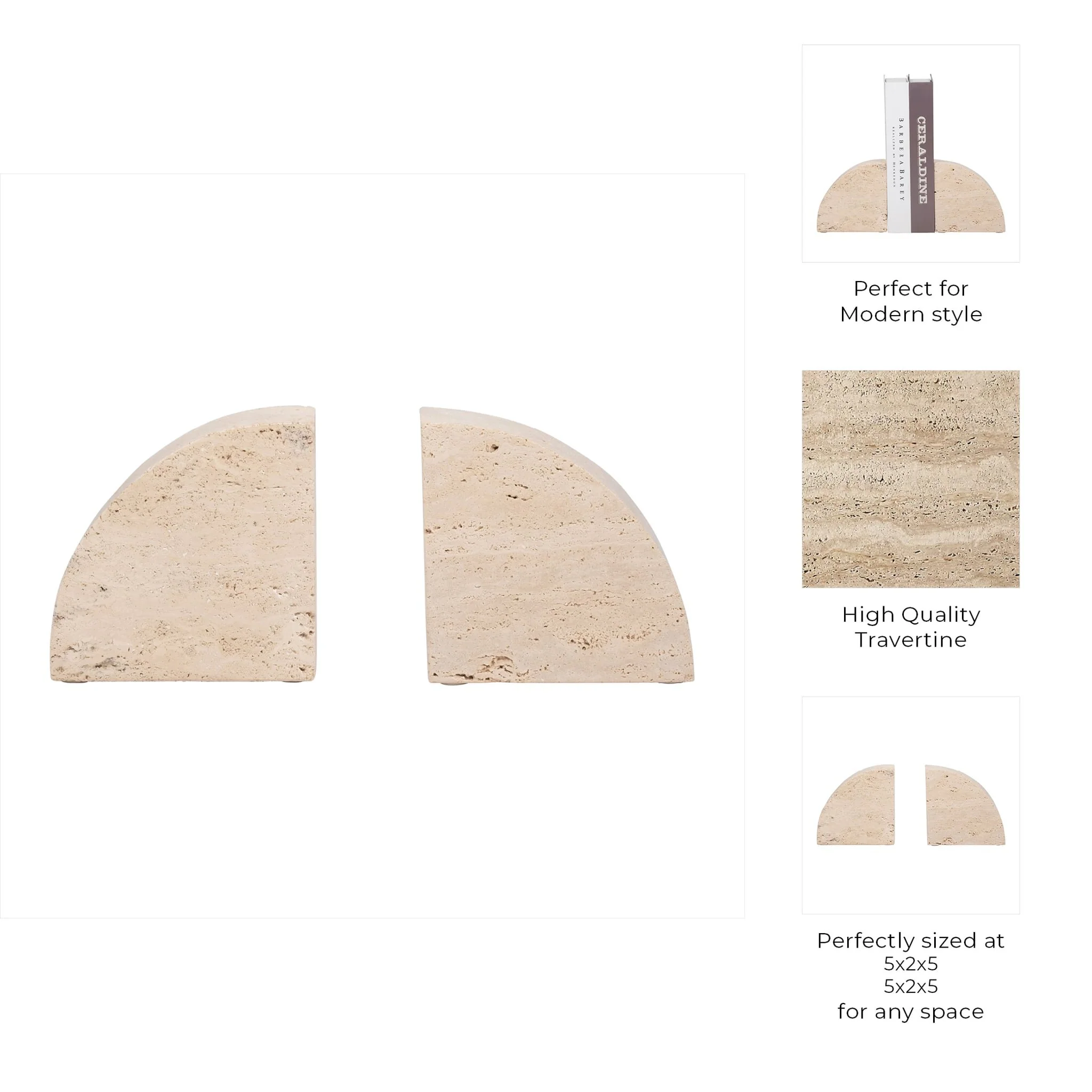 Travertine, S/2 5" Half Dome Bookends, Tan - Image 9