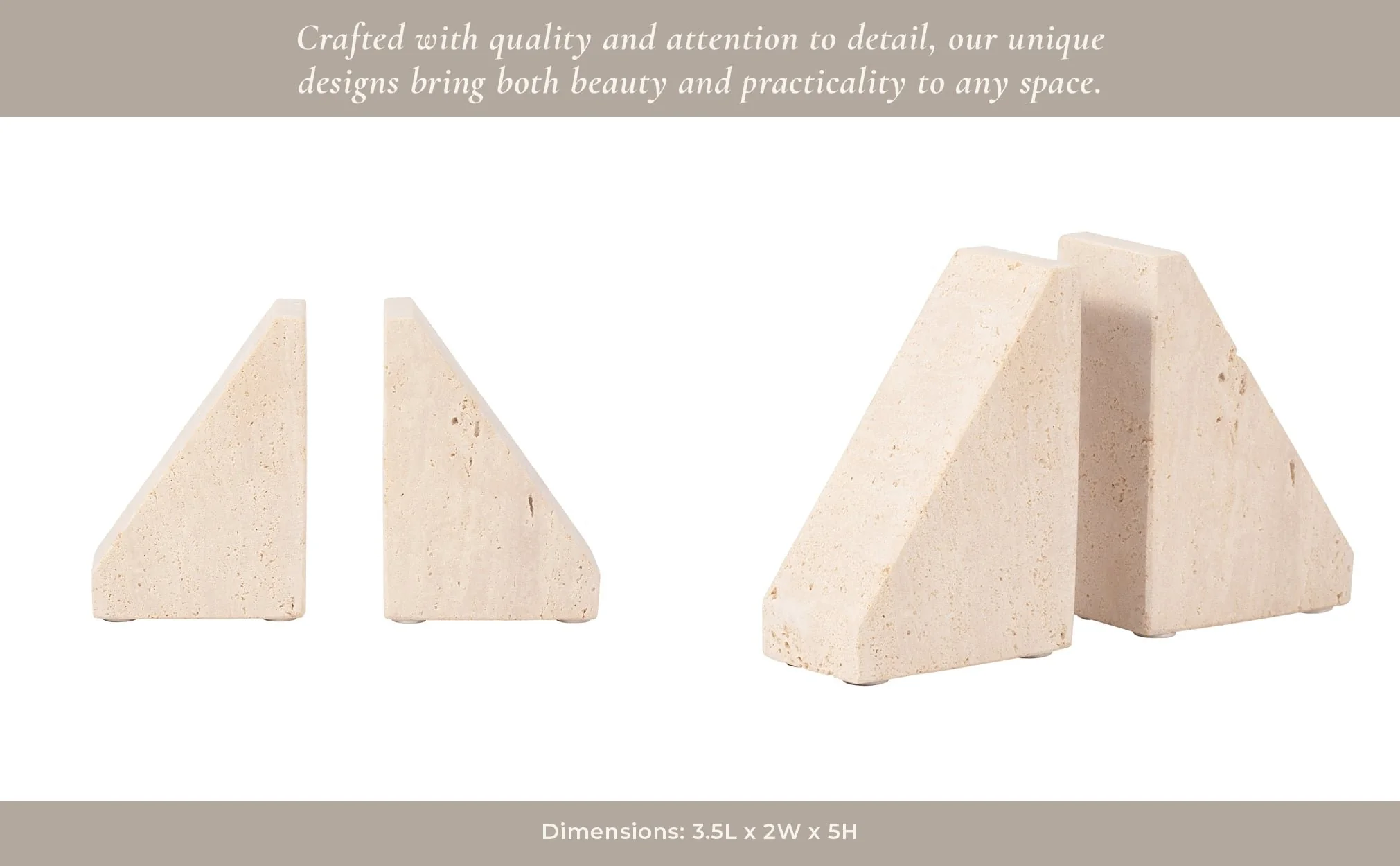 Travertine, S/2 5" Triangle Bookends, Tan - Image 11