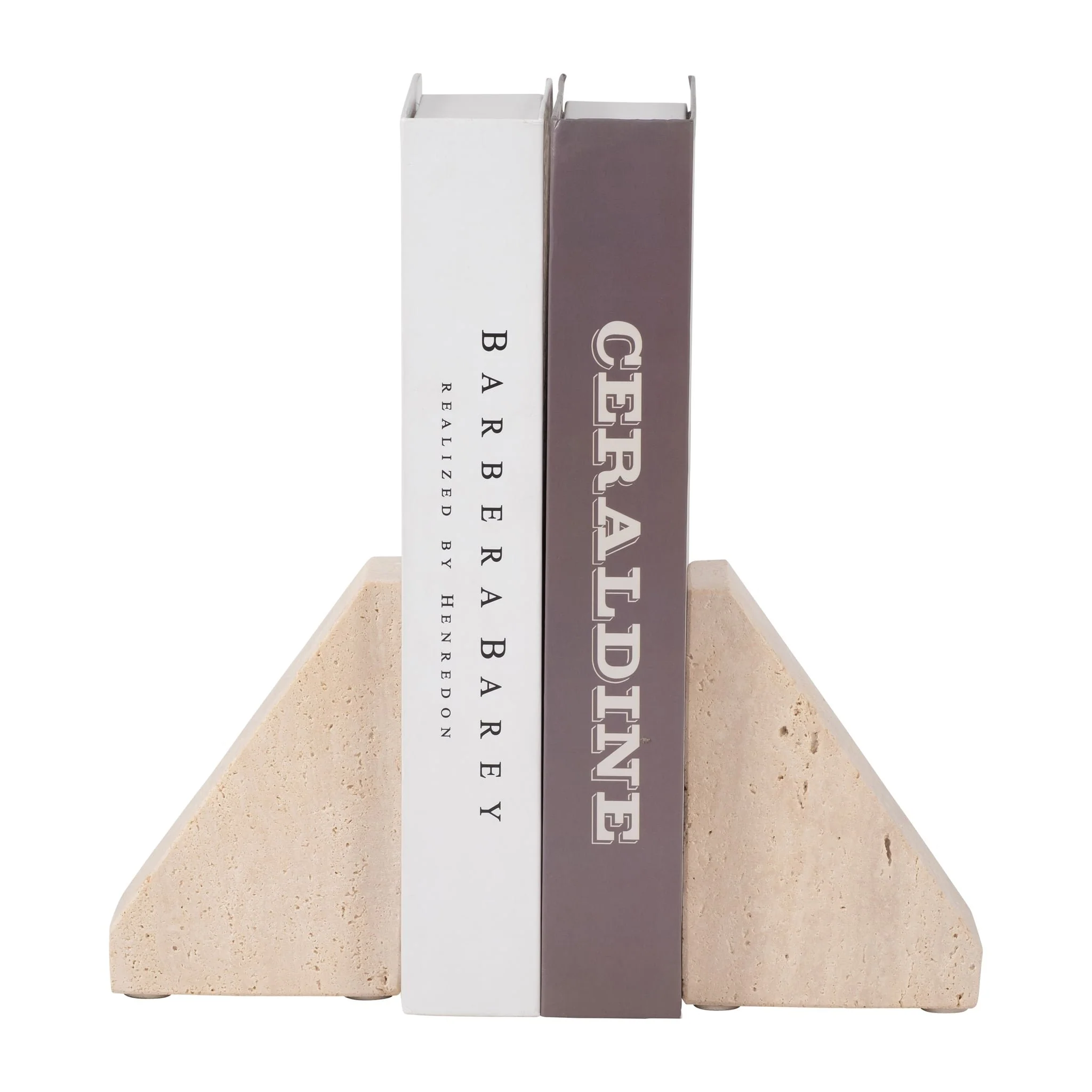 Travertine, S/2 5" Triangle Bookends, Tan - Image 3